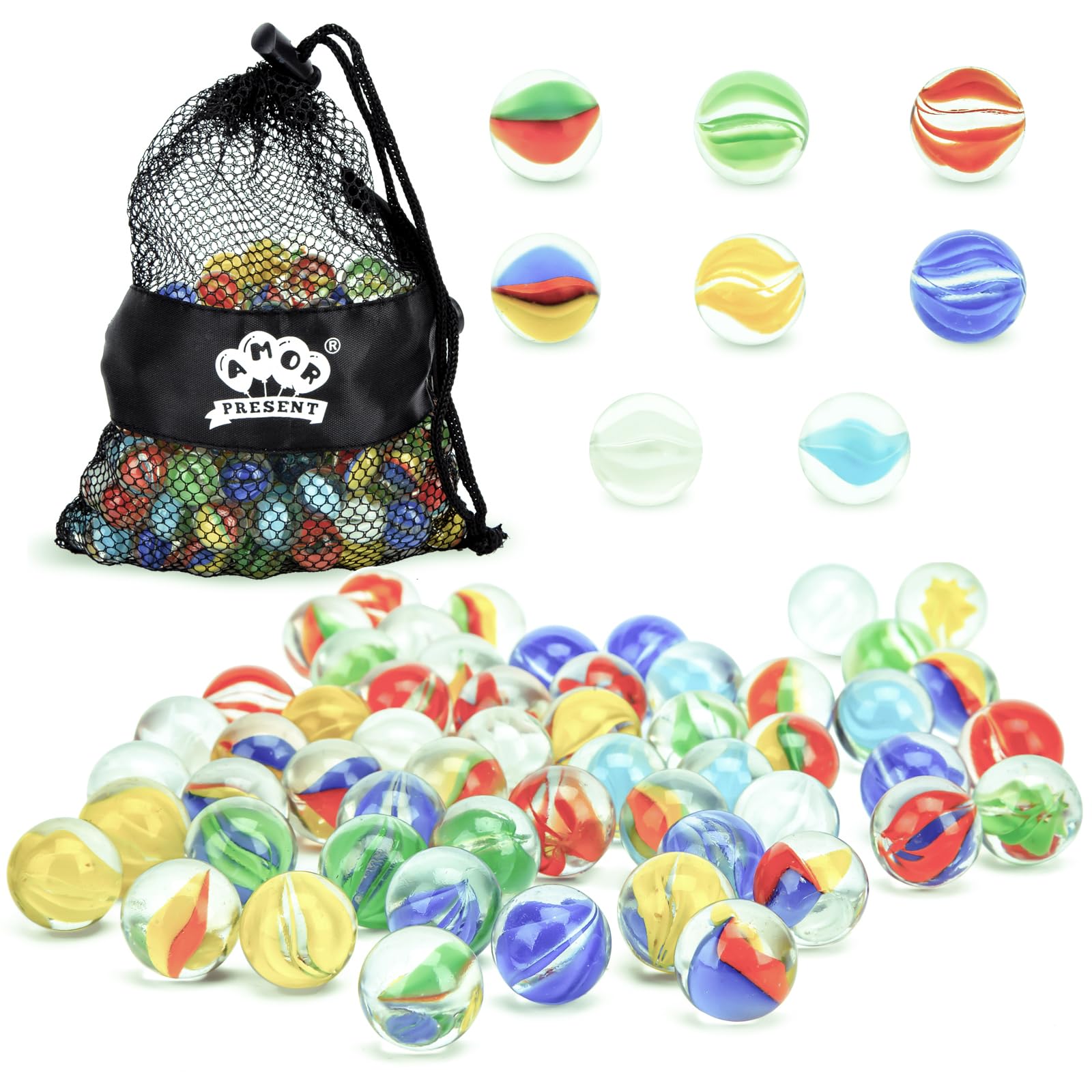 160 PCS Glass Marbles Bulk - 6/10 Inch Colorful Marbles for Kids Games, DIY Crafts, Fish Tank Decor, Vase Fillers & Home Decoration - Perfect for Marble Runs, Sensory Play, Table Centerpieces and Party Favors