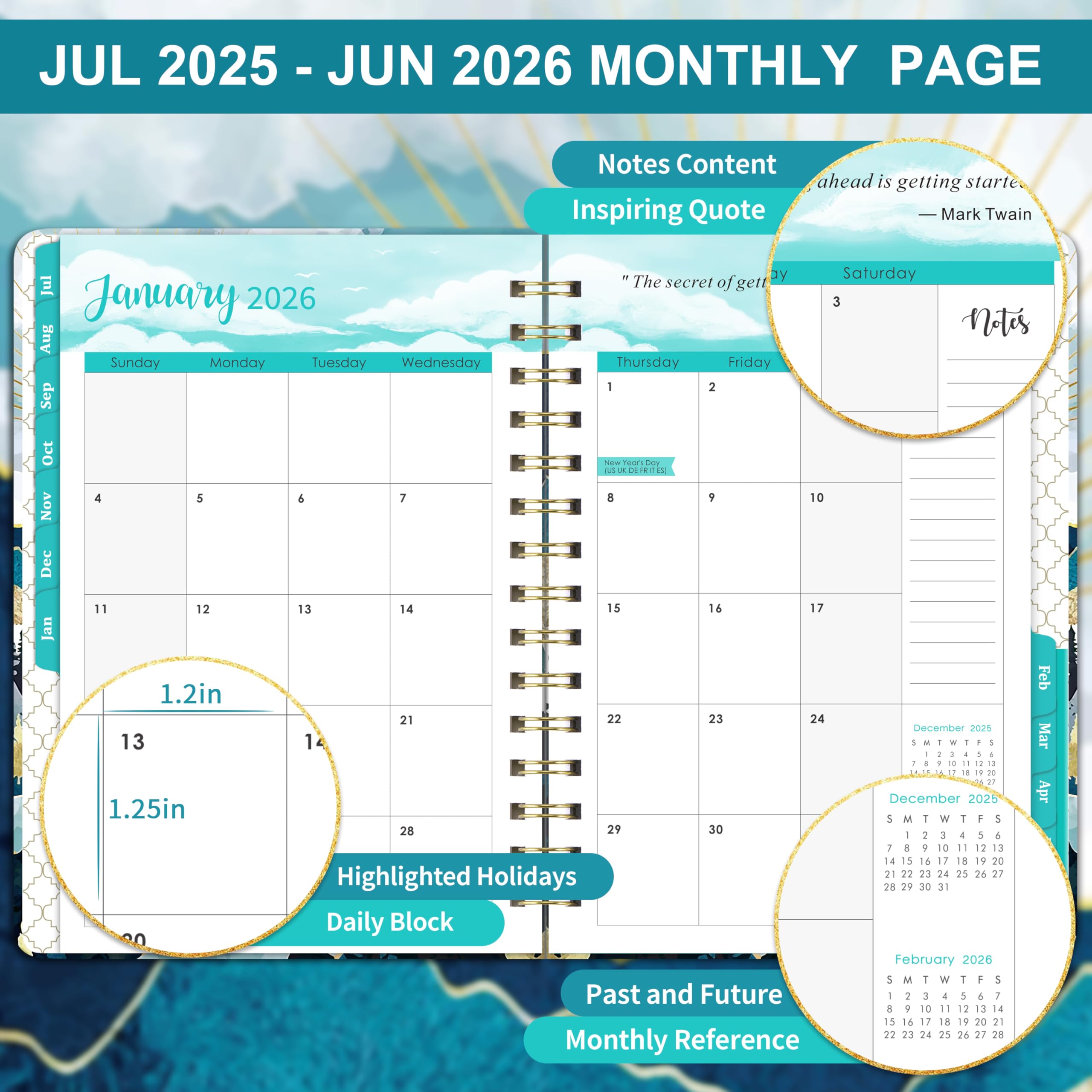 2025-2026 Academic Planner with Tabs | July 2025 - June 2026 Weekly & Monthly Organizer | 6.3