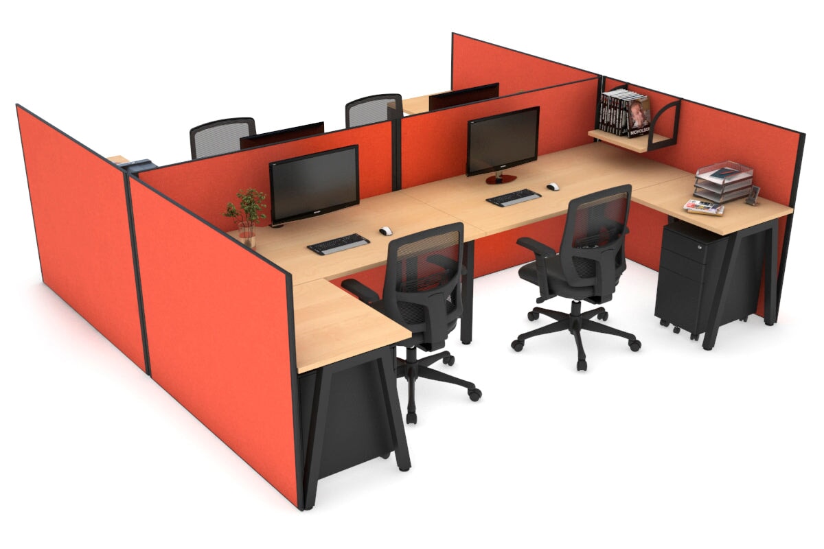 Quadro A Legs 4-Person Corner Workstation - H Configuration Black Frame [1600L x 1800W with Cable Management] | Office & Home Workspace Solution for Team Collaboration