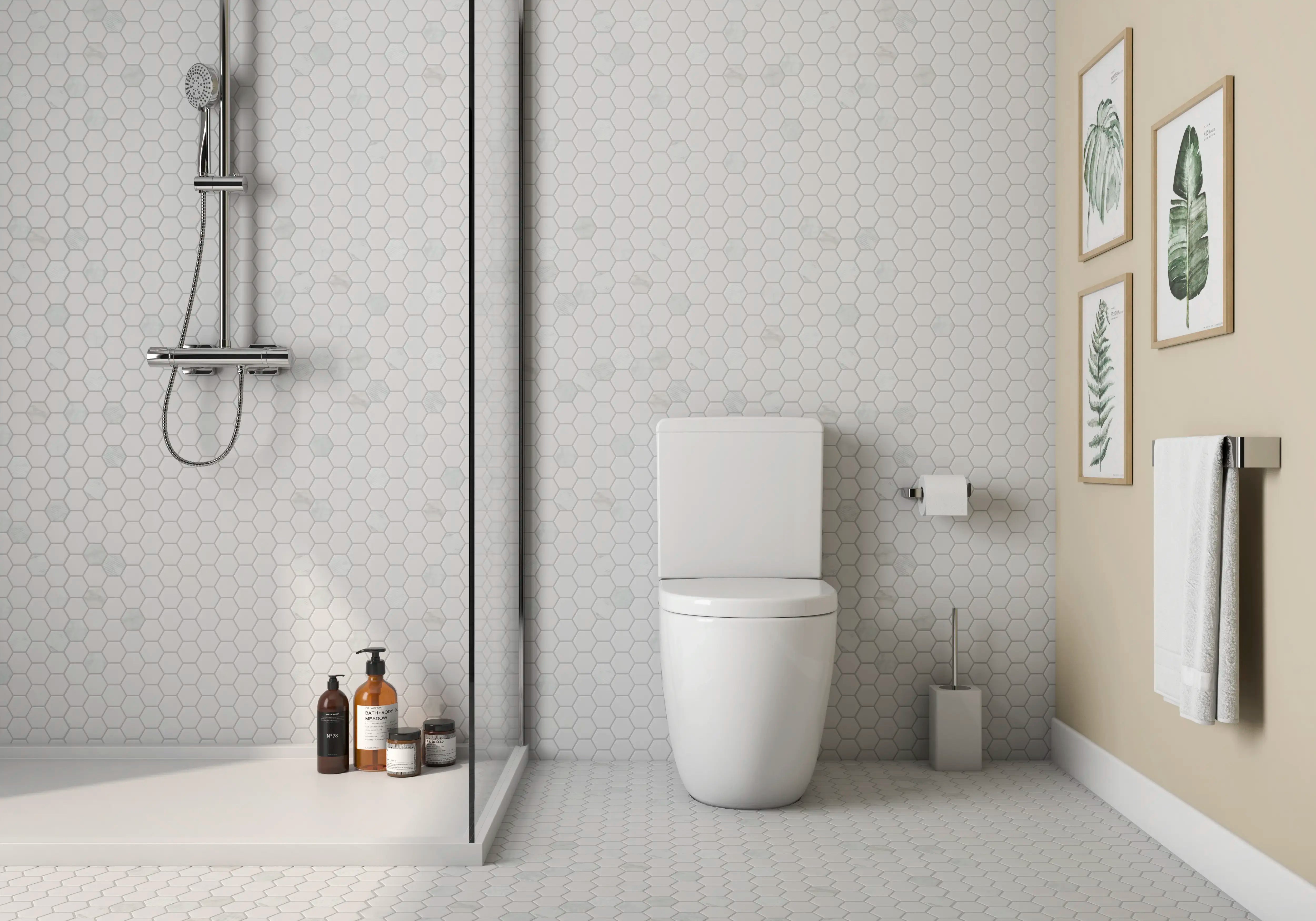 Hexagon Mosaic Tile Carrara White Marble - Peel and Stick Backsplash for Kitchen, Bathroom, Shower Wall Decor