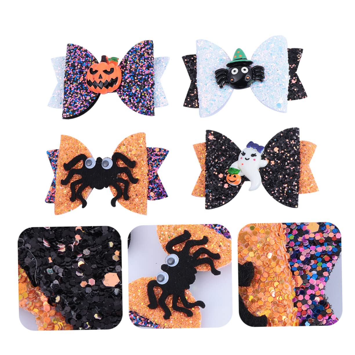 FRCOLOR Halloween Bow Hair Clips 4PCS Set - Cute Hairpins for Women, Girls, Boys - Stylish Durable Hair Barrettes & Bowknot Accessories for Parties, School, Cosplay & Daily Wear