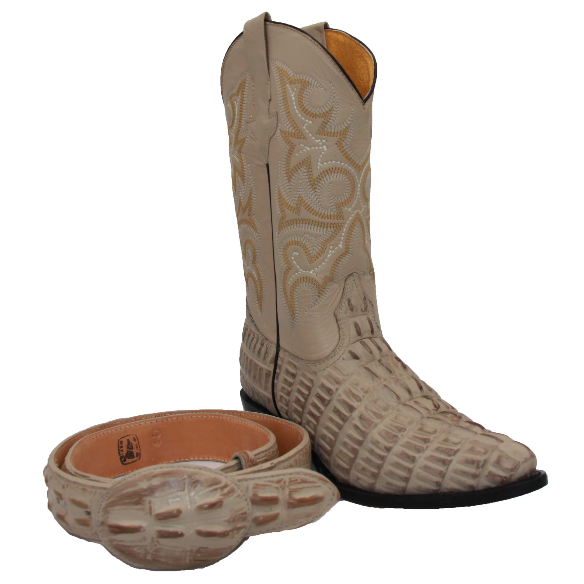 Premium Men's Genuine Leather Cowboy Boots with Alligator Print - Free Matching Belt Included | Western Style Boots for Rodeo, Country Music Festivals & Casual Wear