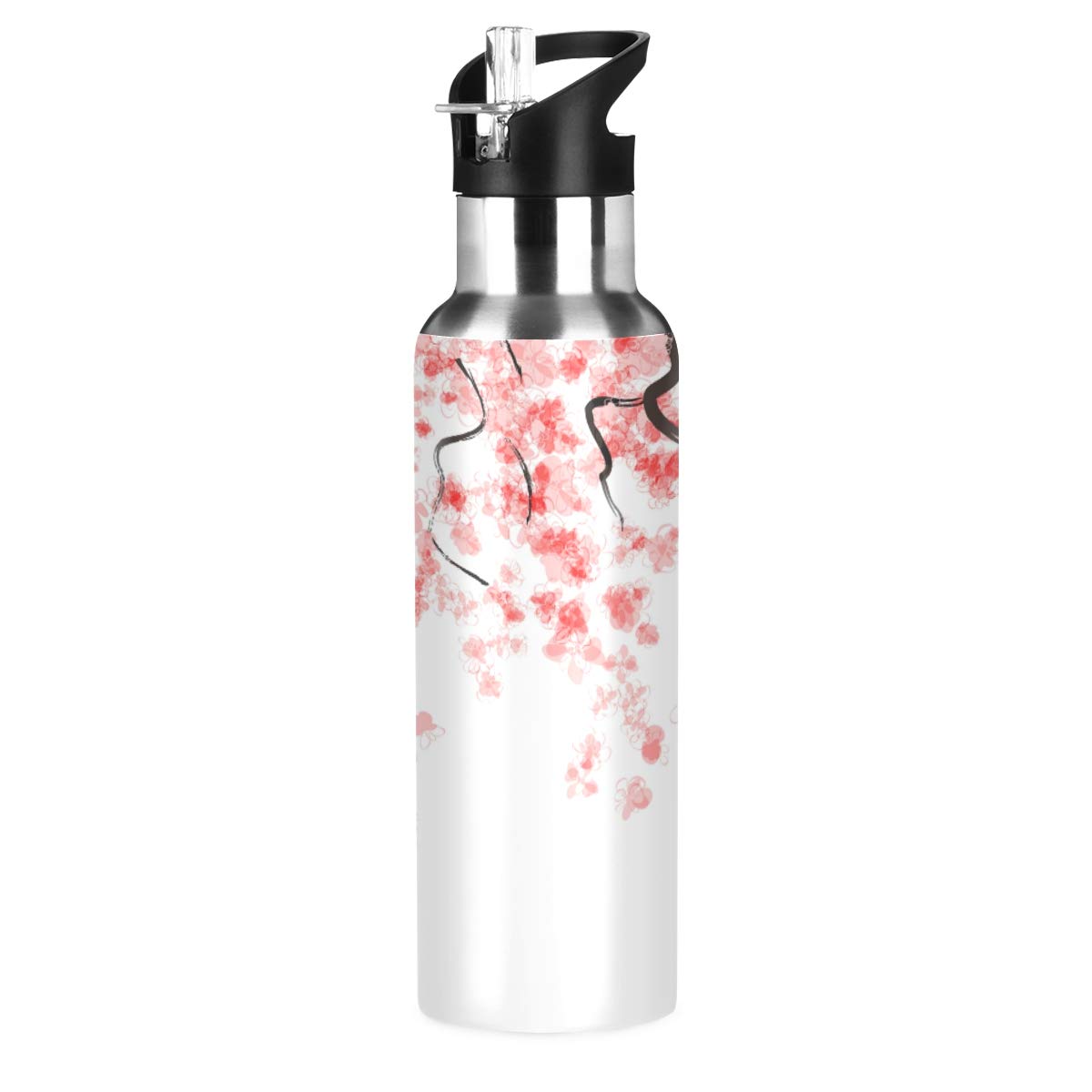 ALAZA 20 Oz Stainless Steel Vacuum Insulated Water Bottle with Straw for Women - Cherry Blossom Design | Leakproof, BPA-Free | Perfect for Gym, Hiking, Office & Travel
