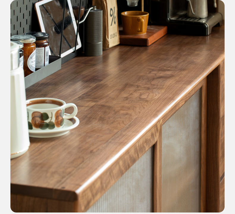 Black Walnut Sideboard with Integrated High Cabinet & Glass Doors - Stylish Storage for Dining Room, Living Room, or Entryway