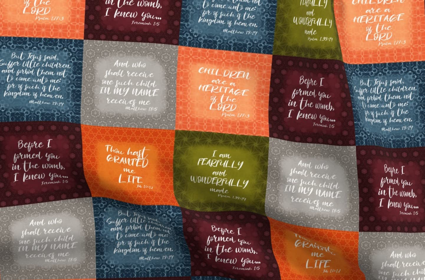 Bible Verse Printed Velvet Fabric - Cheater Quilt Wholecloth for Baby & Christian Home Decor - Upholstery, Apparel & DIY Craft Projects - Perfect for Quilting, Sewing & Home Decoration