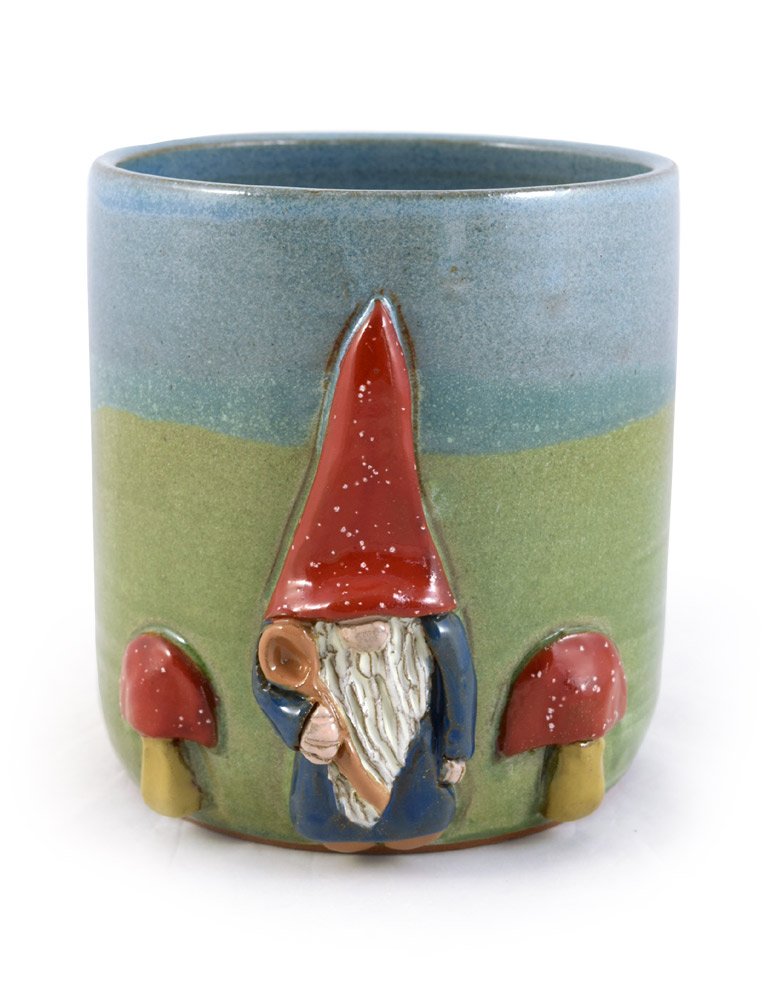 Handmade American Stoneware Pottery Utensil Holder with Gnome Design - Farmhouse Kitchen Countertop Organizer for Spoons, Forks & Cooking Tools