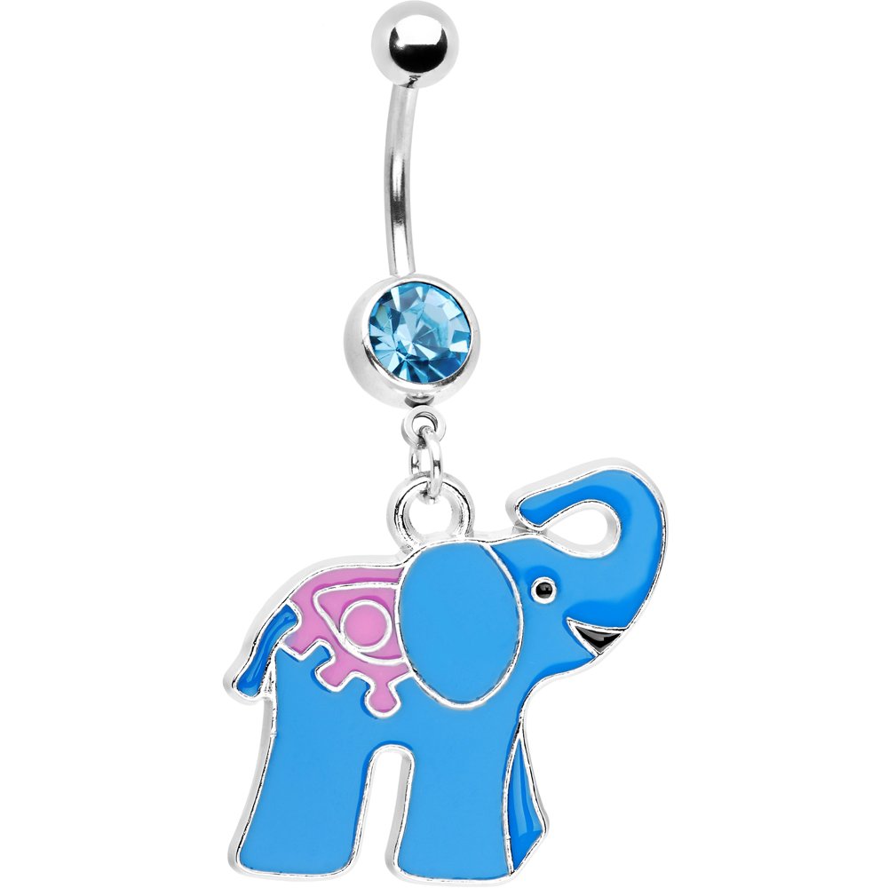 Body Candy Boyish Blue Elephant Belly Ring - Cute Cartoon Navel Piercing Jewelry for Women, Perfect for Casual Wear, Beach Parties & Festival Outfits