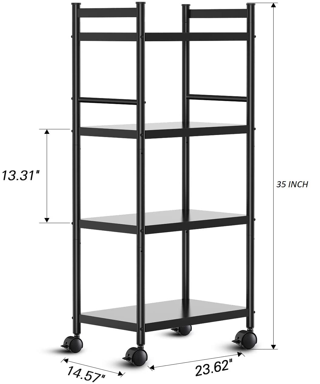 Heavy Duty 4-Tier Metal Kitchen Baker's Rack with Wheels - XL200 Black Storage Shelving Unit (23.6