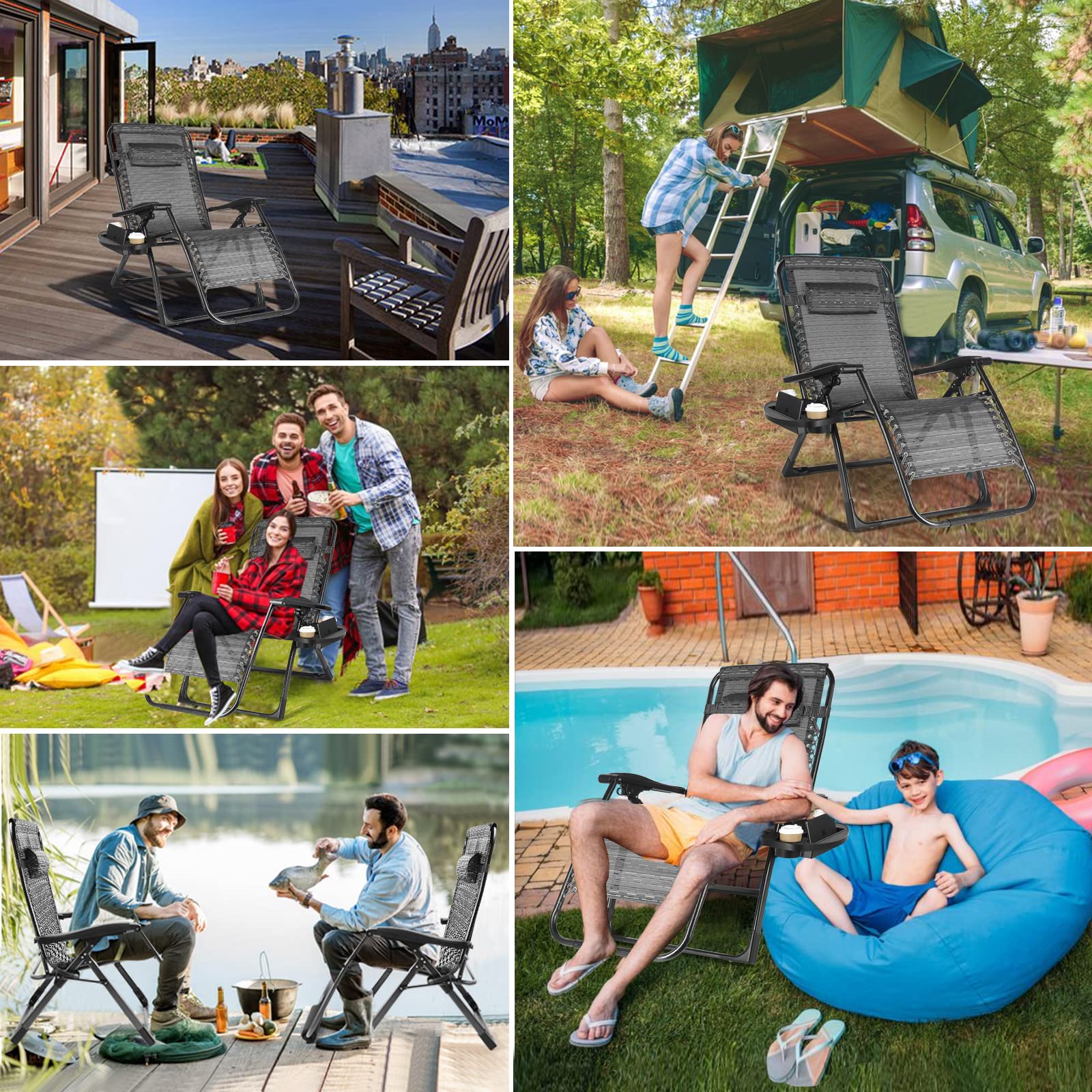 Zero Gravity Lounge Chair Heavy Duty 350LBS Capacity - Oversized Folding Outdoor Recliner with Cup Holder & Carry Rope - Perfect for Patio, Beach, Backyard & Camping Relaxation