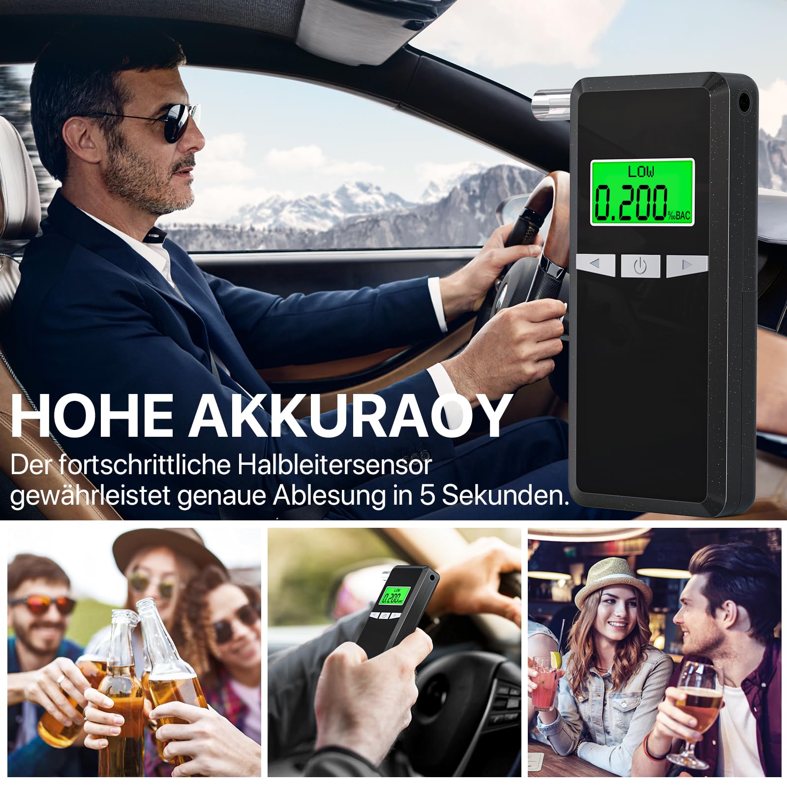 Upgraded High-Accuracy Digital Breathalyzer with Blue LCD Display - Professional Alcohol Tester for Home, Party, Workplace & Road Safety - Includes 10 Disposable Mouthpieces (Personal & Professional Use)