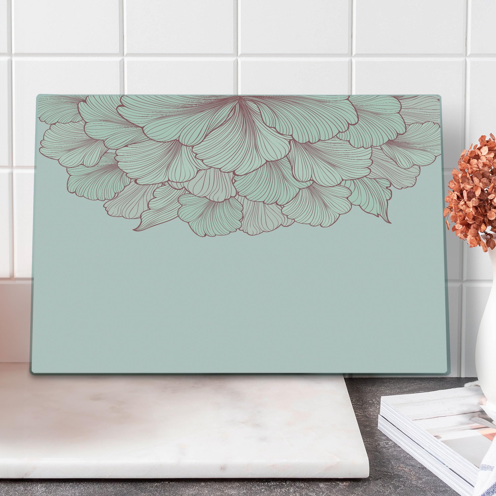 Ambesonne Floral Tempered Glass Cutting Board - Pastel Bridal Carnation Flower Design, Large Decorative Serving Board for Kitchen & Dining - Perfect for Cheese, Charcuterie & Party Platters