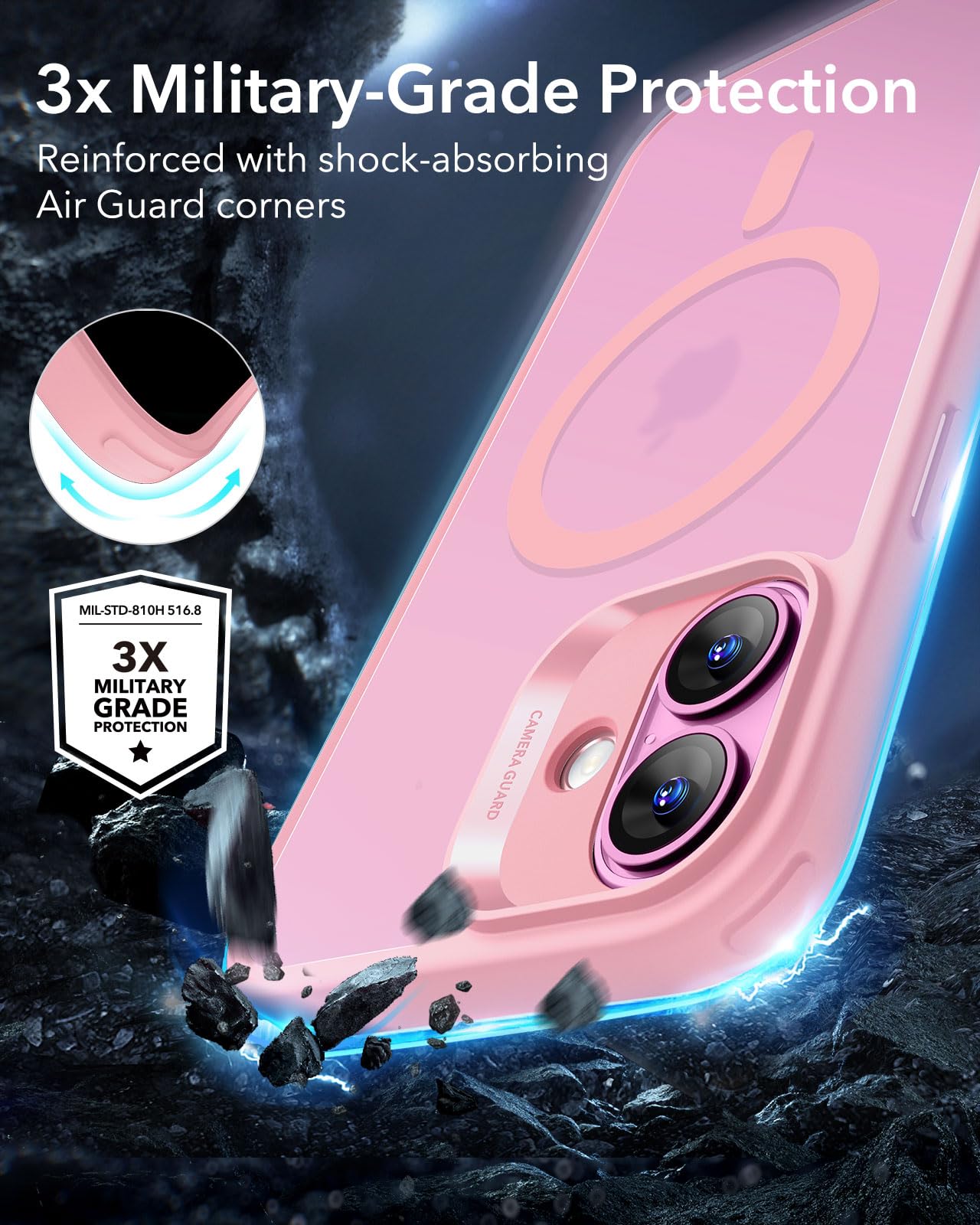 ESR MagSafe Compatible iPhone 16 Plus Case - Military-Grade Shockproof Protection, Magnetic Phone Cover with HaloLock Technology (Frosted Pink) | Perfect for Everyday Use, Travel & Outdoor Activities