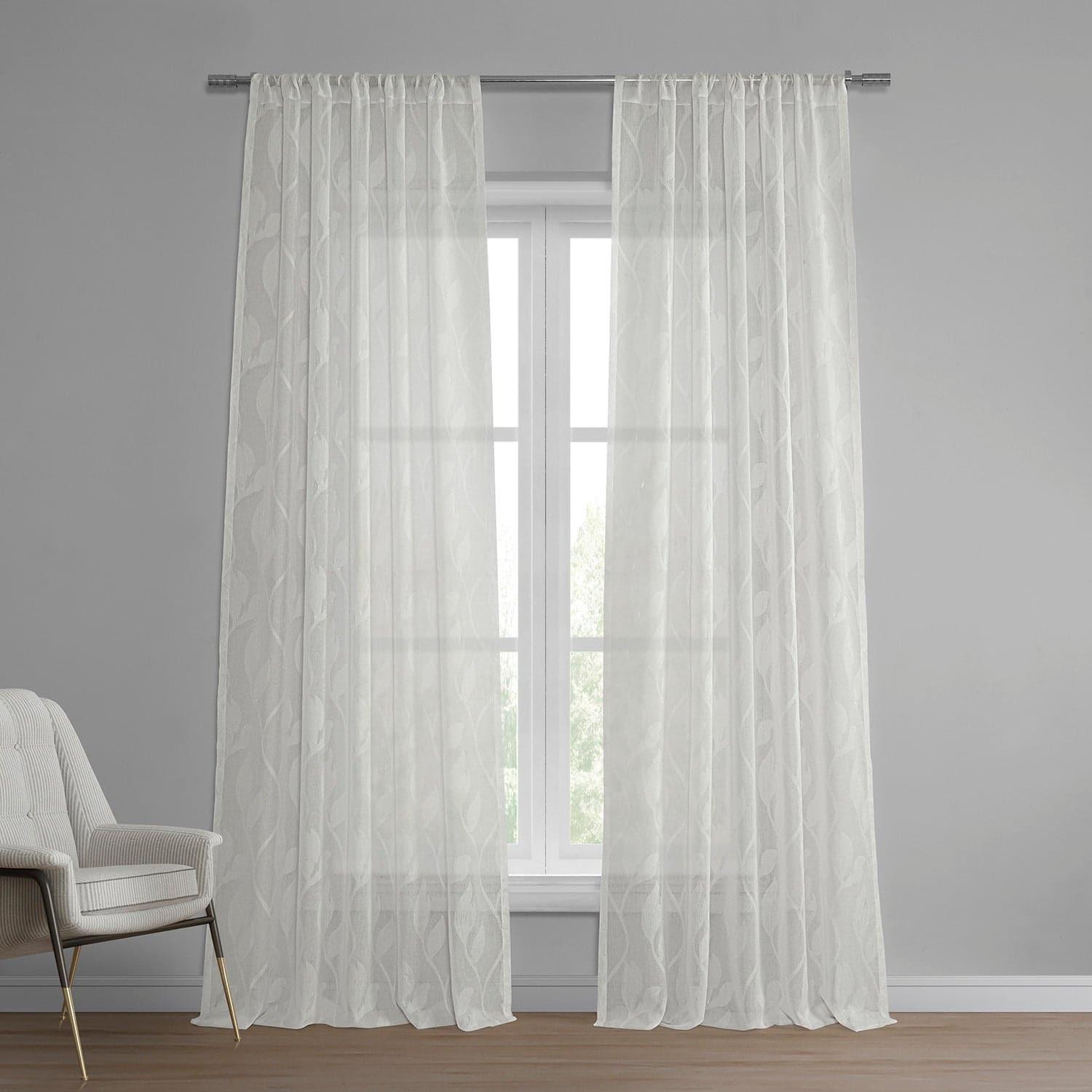 Avignon Vine Floral Patterned Faux Linen Sheer Curtains - Elegant Window Drapes for Living Room, Bedroom & Dining Room Decor