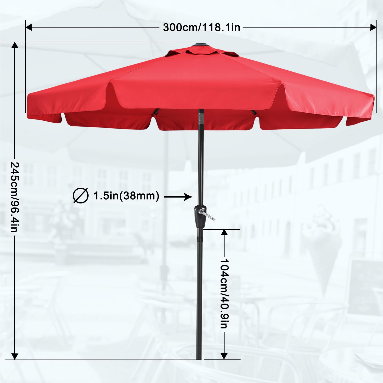 MASTERCANOPY 10ft Red Patio Umbrella with 8 Ribs - Outdoor Table Market Umbrella for Restaurants, Cafes, Poolside & Backyard Dining