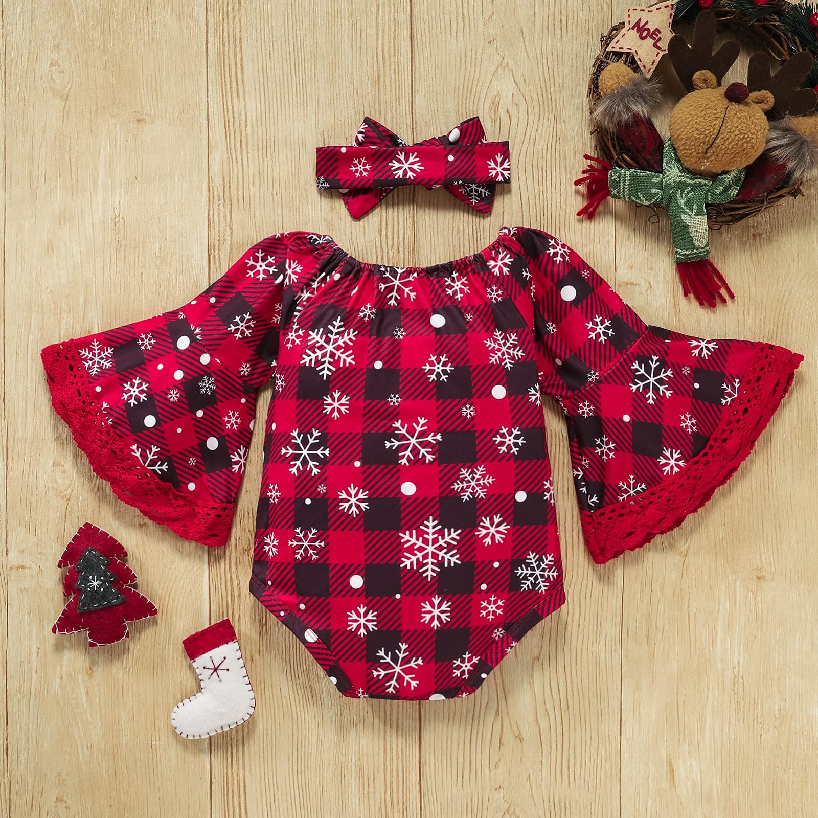 BeQeuewll Newborn Baby Girl Ruffle Long Sleeve Romper Bodysuit - Soft Infant Christmas Outfit for Fall & Winter - Perfect for Holiday Photos, Family Gatherings & Cozy Winter Wear