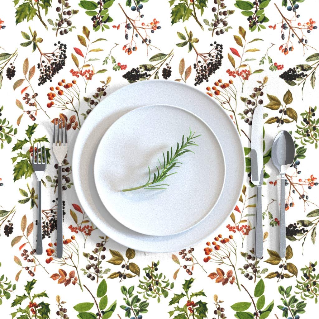 Vintage Wildflowers Berries White Botanical Floral Tablecloth - 70