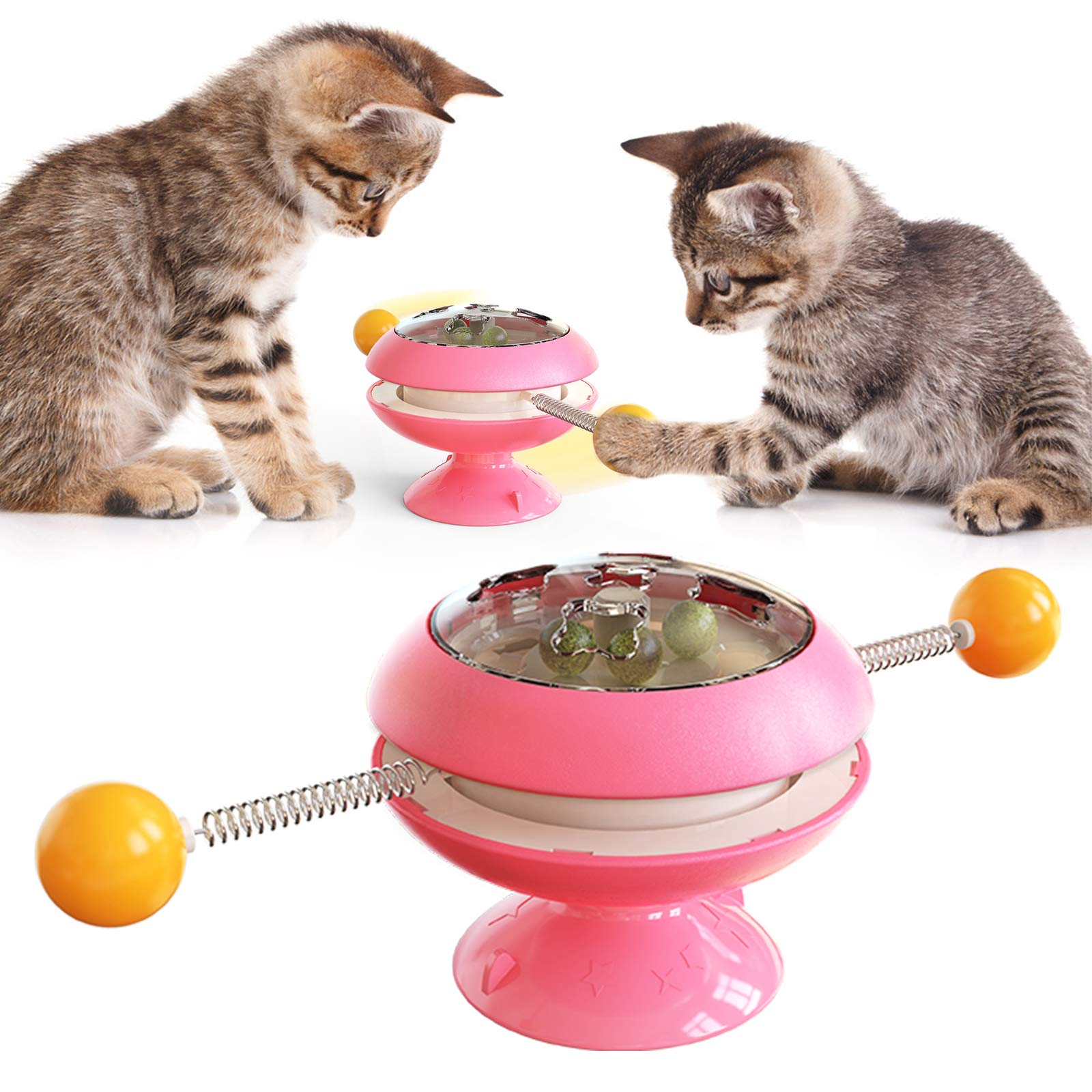 JOOFEEY GYRO Interactive Cat Toy with 2 Balls & 3 Catnip Balls - Fun Spinning Food Launcher for Kittens & Adult Cats - Exercise & Play Chase Game for Indoor Cats (Pink) | Perfect for Playtime, Exercise & Mental Stimulation