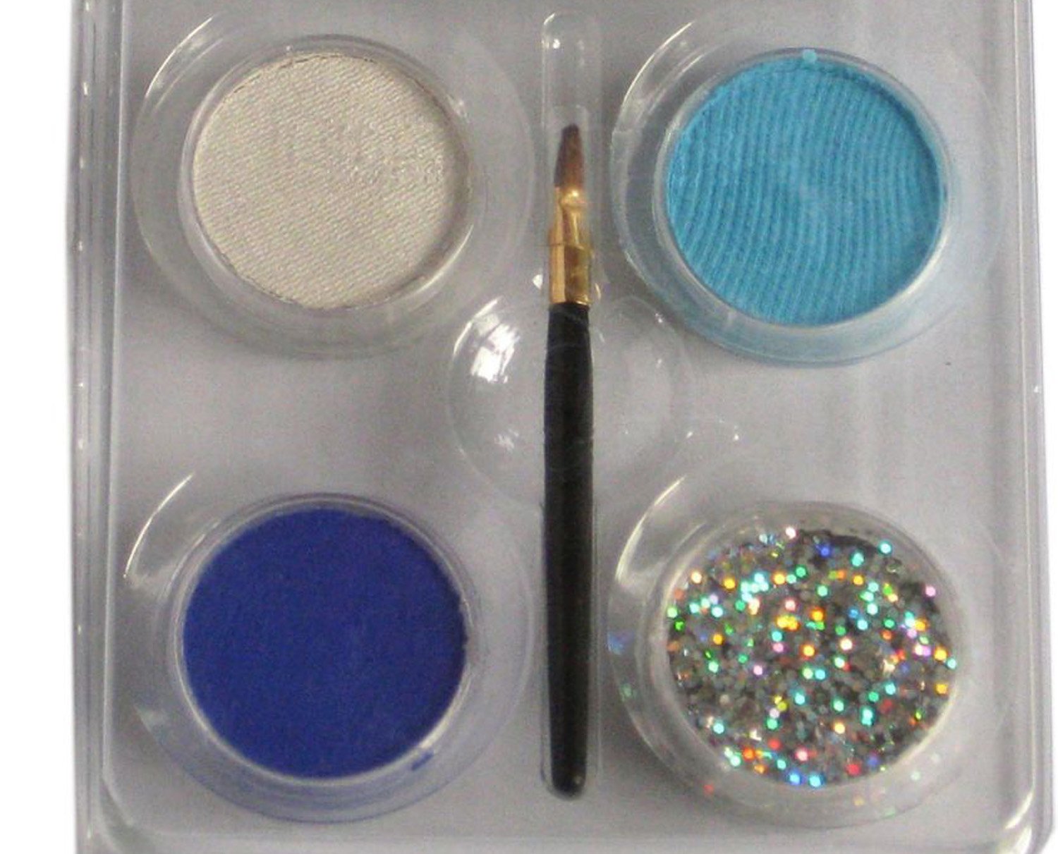 Halloween Face Paint Kit - Princess Makeup with White, Turquoise & Blue Glitter - Includes Brush for Costume Parties & Cosplay