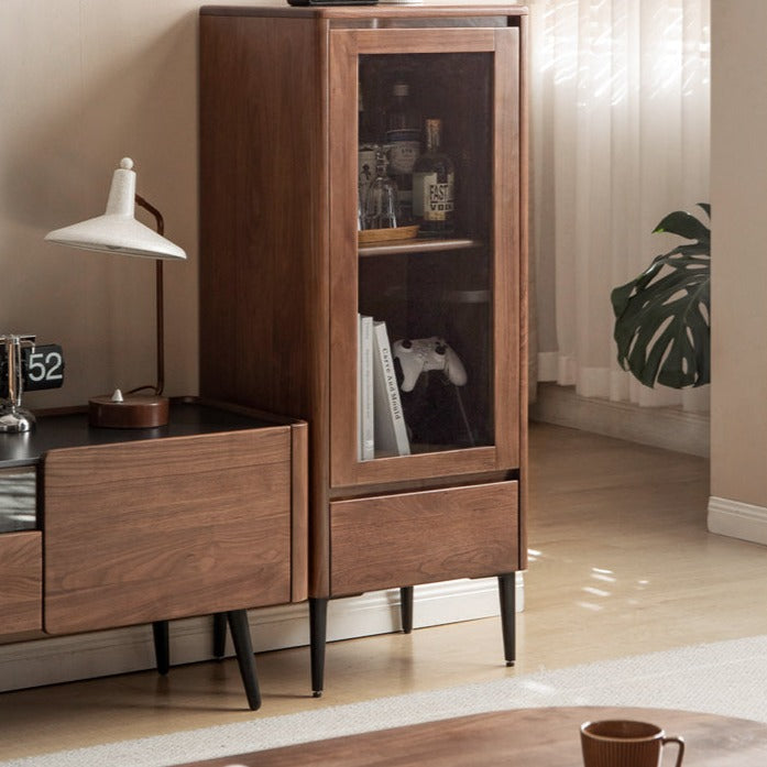 Solid Black Walnut Wood Rocking Side Cabinet - Handcrafted Rustic Nightstand for Bedroom, Living Room & Office Furniture