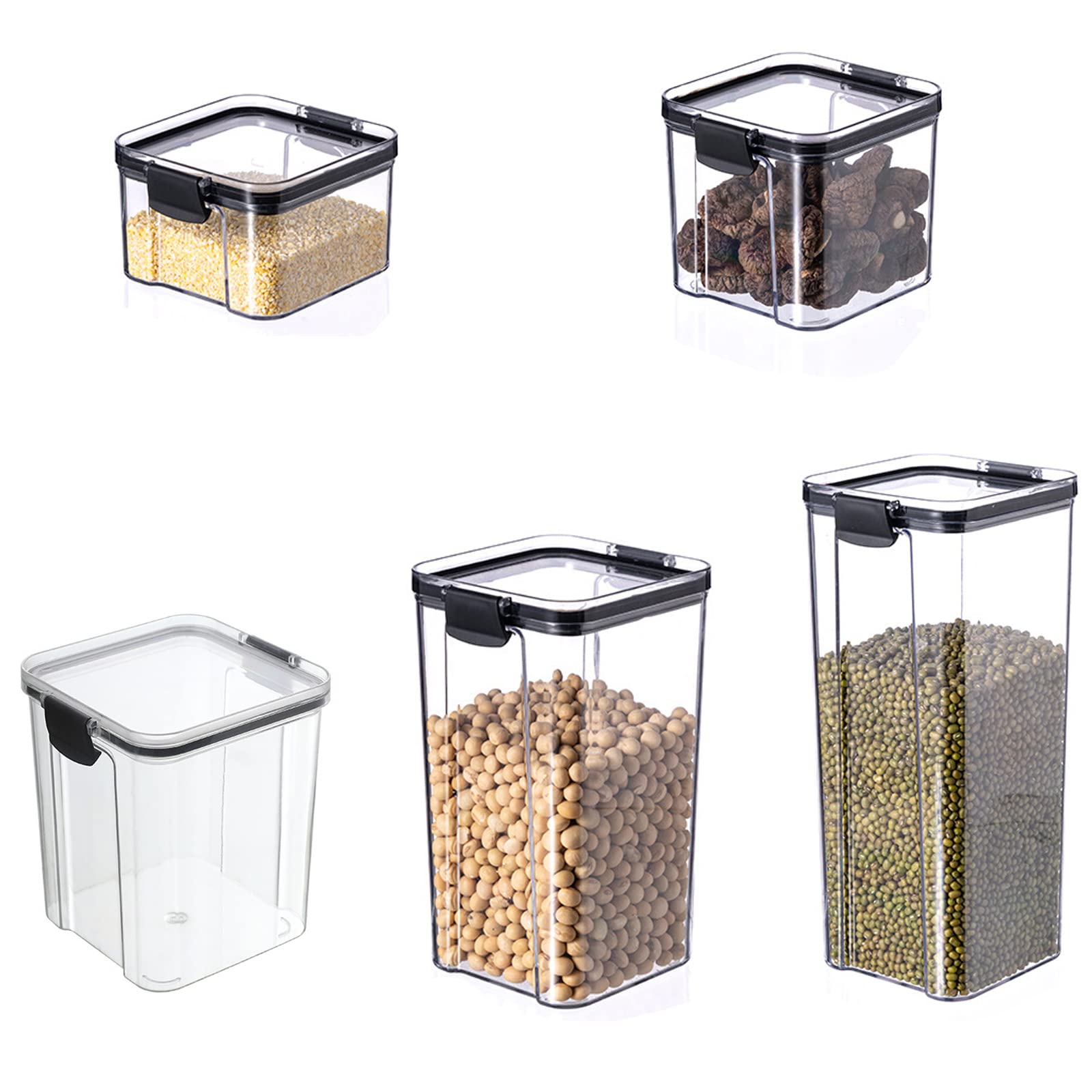 BPA-Free Plastic Airtight Food Storage Containers with Lids (5-Piece Set) - 460ml/700ml/950ml/1300ml/1800ml - Perfect for Cereal, Dry Food, Flour, Sugar & Pantry Organization | Ideal for Kitchen, Meal Prep & Bulk Food Storage