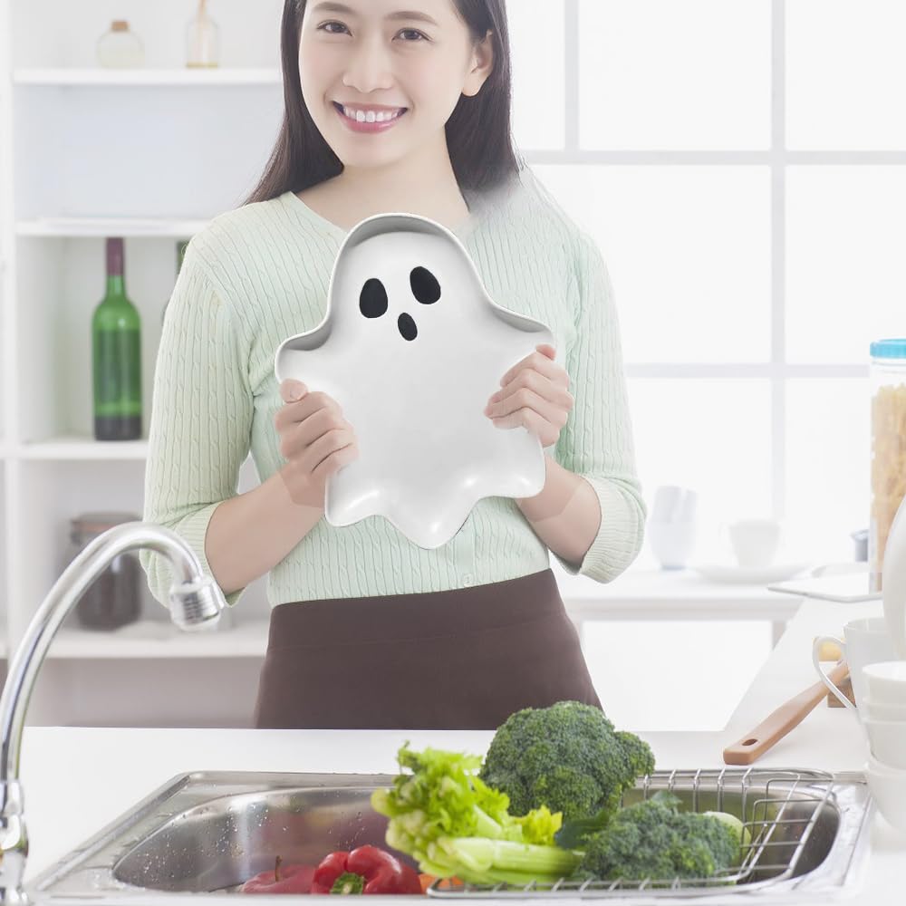 Halloween Ceramic Ghost Plate (10.6 x 9.1 Inches) - Reusable Spooky Dinnerware for Desserts, Salads, Snacks, Candy, Appetizers - Perfect for Halloween Parties, Themed Dinners & Seasonal Decor