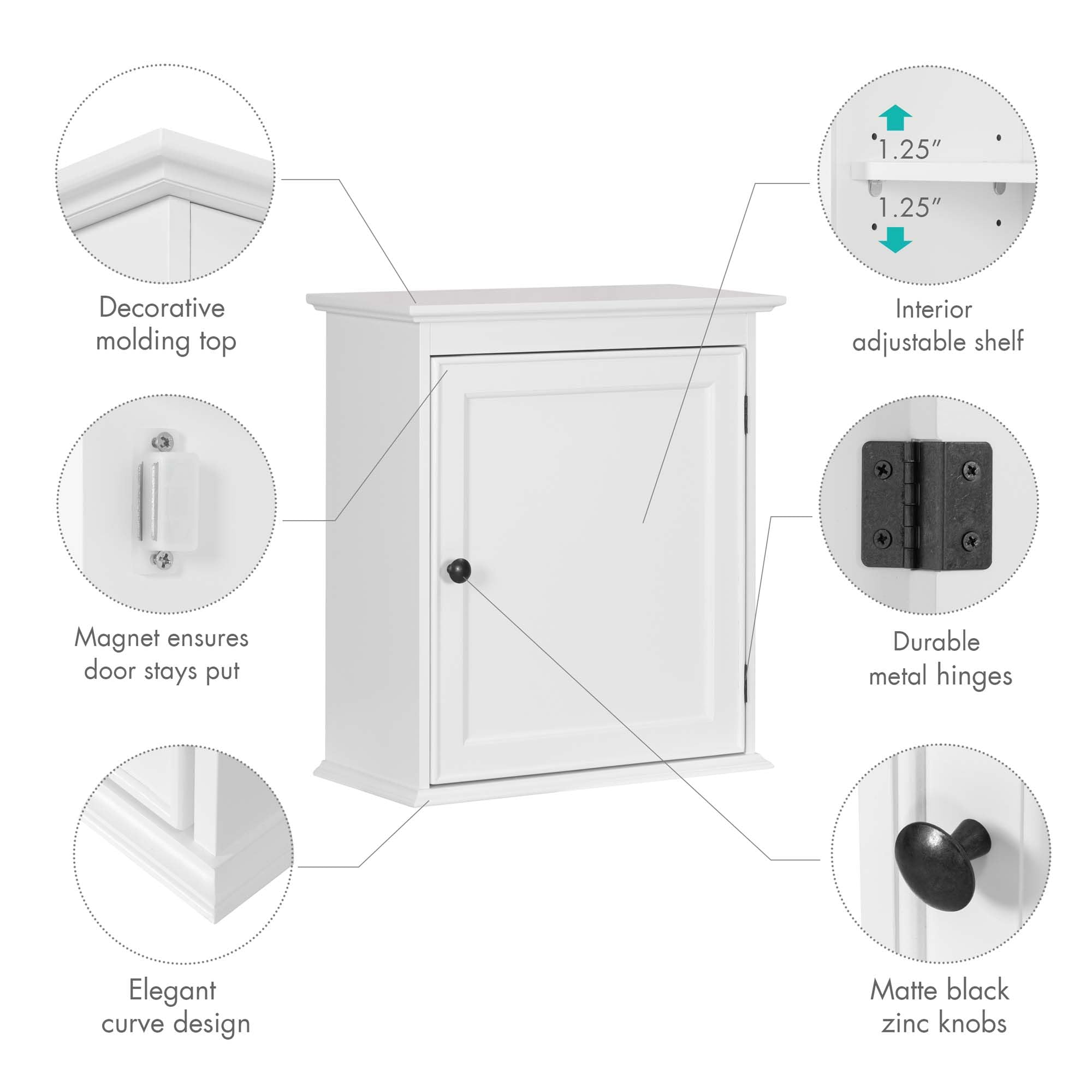 White Wall Mounted Bathroom Storage Cabinet - Small Medicine Cabinet Organizer for Bathroom, Kitchen & Living Room - Perfect for Toiletries, Cosmetics & Home Essentials - Space Saving Bathroom Wall Cabinet with Mirror