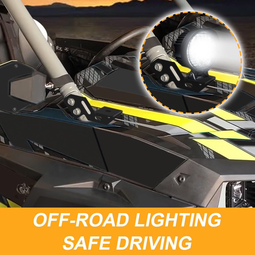 Heavy Duty LED Work Light Mounting Brackets for Polaris RZR XP 1000 (2014-2019) & RZR 900 (2015-2019) - UTV Light Bar Mounts Kit for Off-Road, Hunting, Camping & Night Driving