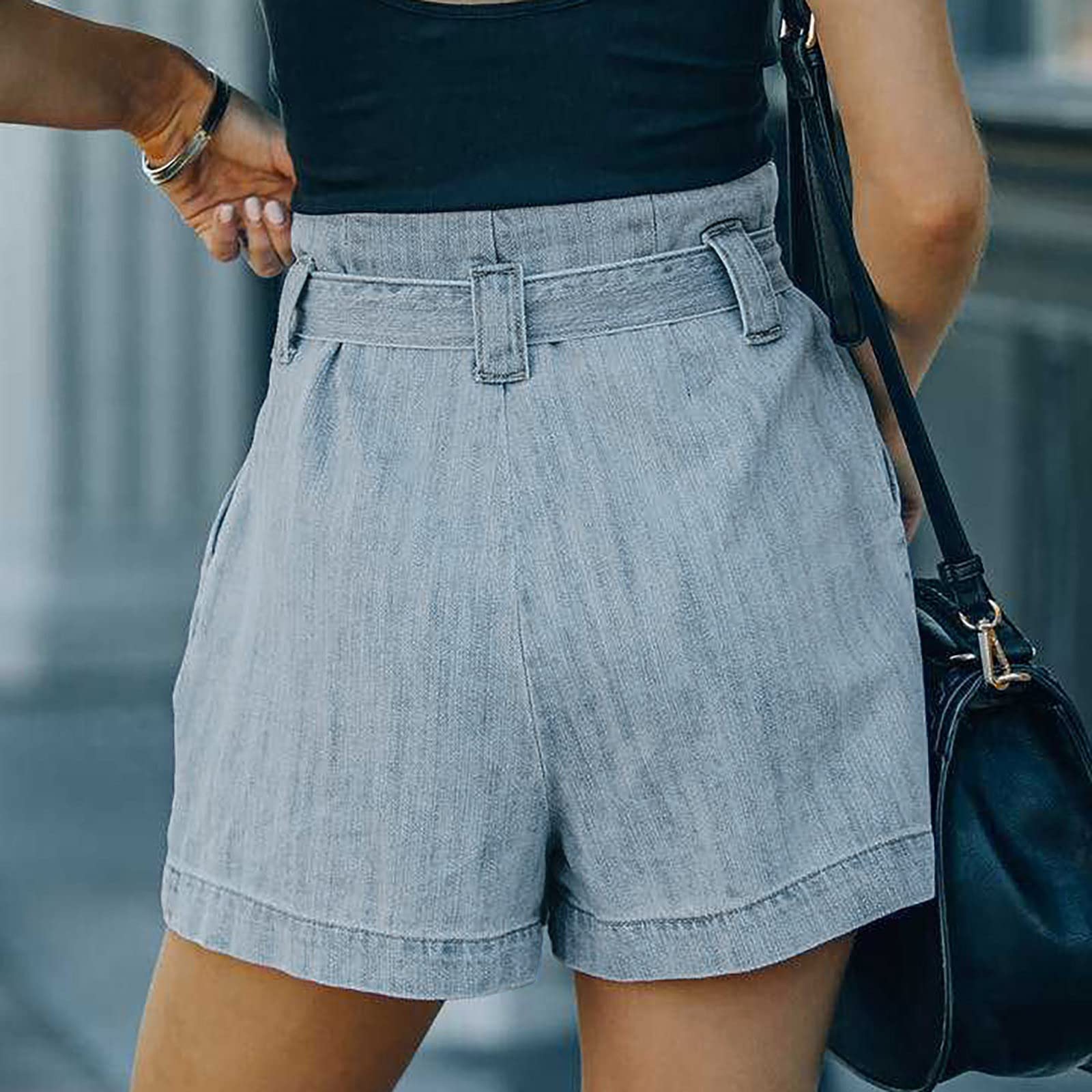 Women's Stretchy Distressed Denim Shorts with Pockets - High Waist Retro Biker Jean Shorts for Casual Everyday Wear | Perfect for Summer Outfits, Beach Vacations & Music Festivals