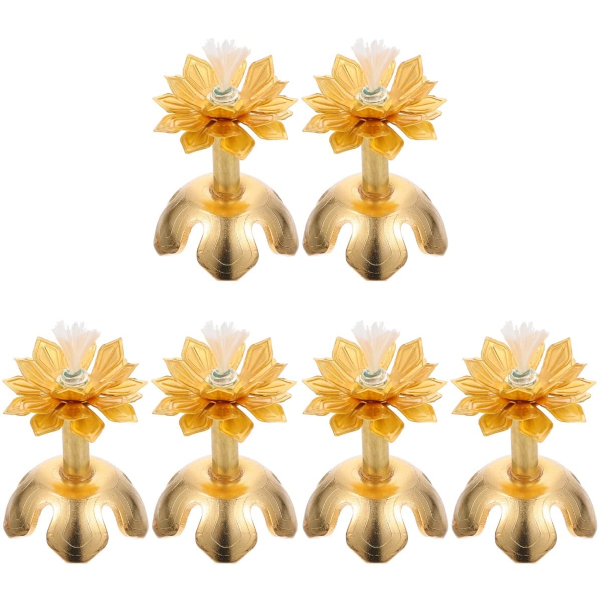 BESTonZON 6-Piece Brass Diya Set - Lotus Buddhist Oil Lamps with Ghee Holders for Pooja, Meditation & Home Decor - Traditional Kerosene Lanterns for Hindu Ceremonies, Yoga Rooms & Spiritual Spaces