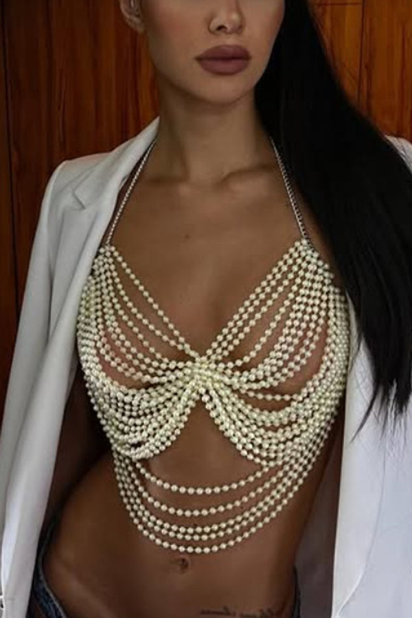 Elegant Pearl Beaded Body Chain Jewelry for Women - Perfect for Beach Weddings, Boho Parties & Summer Festival Outfits