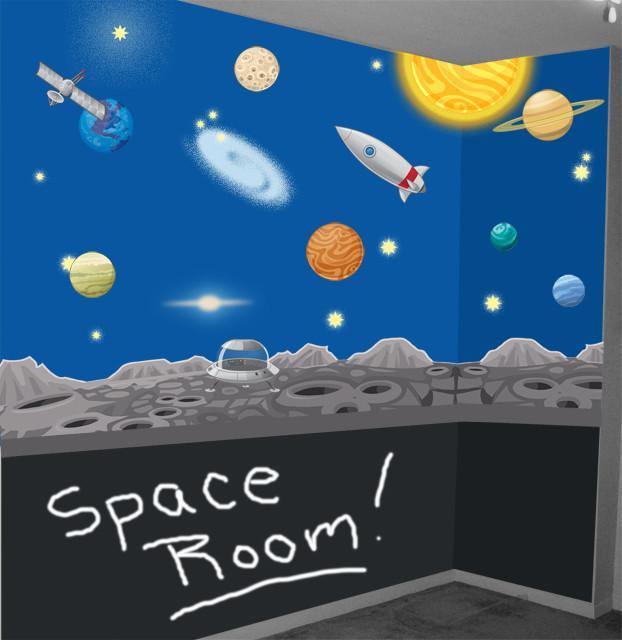 Space Adventures Mural Wall Decal - Galaxy Themed Room Decor for Kids & Teens - Perfect for Bedroom, Playroom, or Classroom