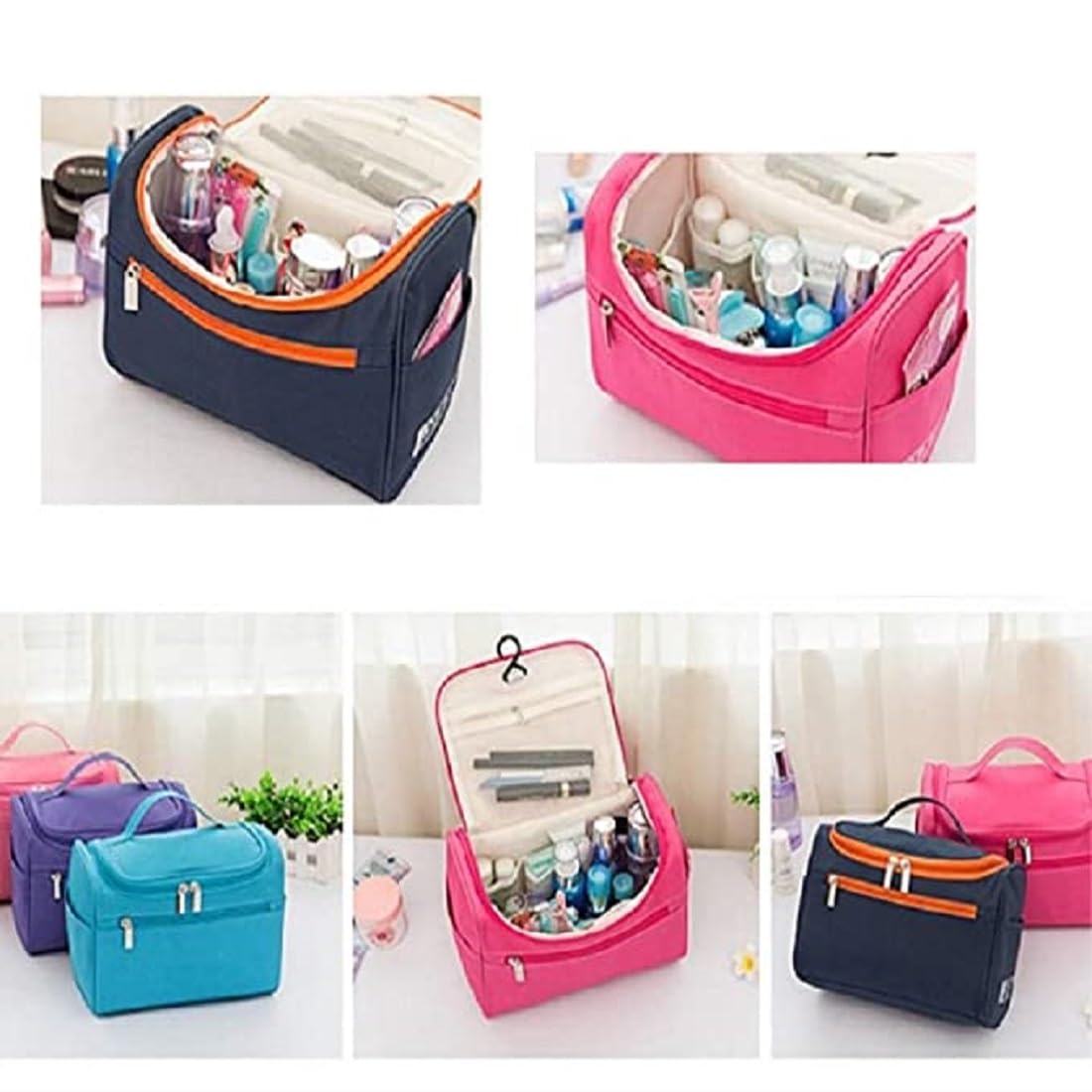 HIWAGA Large Makeup Bag for Women - Waterproof Cosmetic Travel Organizer with Brush Holder, Reusable Toiletry Case for Bathroom & Airplane Essentials | Perfect for Girls' Travel, Gym & Daily Use