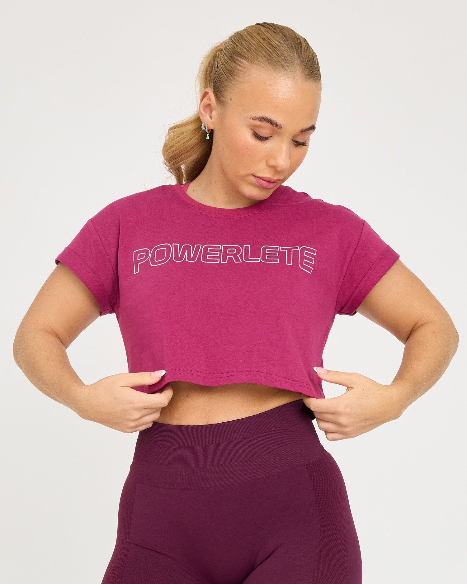 Powerlete Evolve Women's Workout Crop Top - Fuchsia Pink Fitness Shirt for Yoga, Running & Gym
