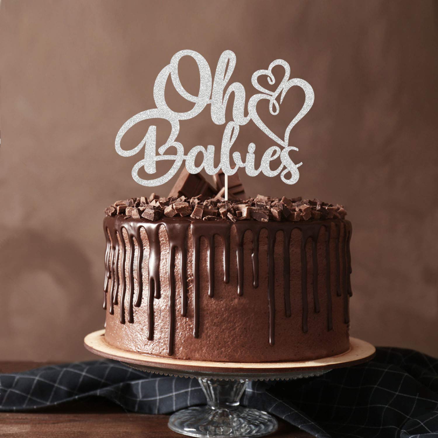 Oh Babies Cake Topper - Silver Glitter Twins Cake Decor for Baby Shower & Gender Reveal Party | Multiples Birthday Celebration Supplies | Perfect for Twins, Triplets & Multiple Birth Announcements