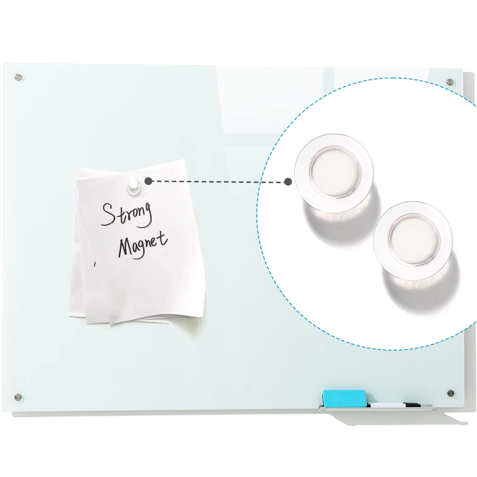 Frameless Magnetic Dry Erase Glass Whiteboard - 36