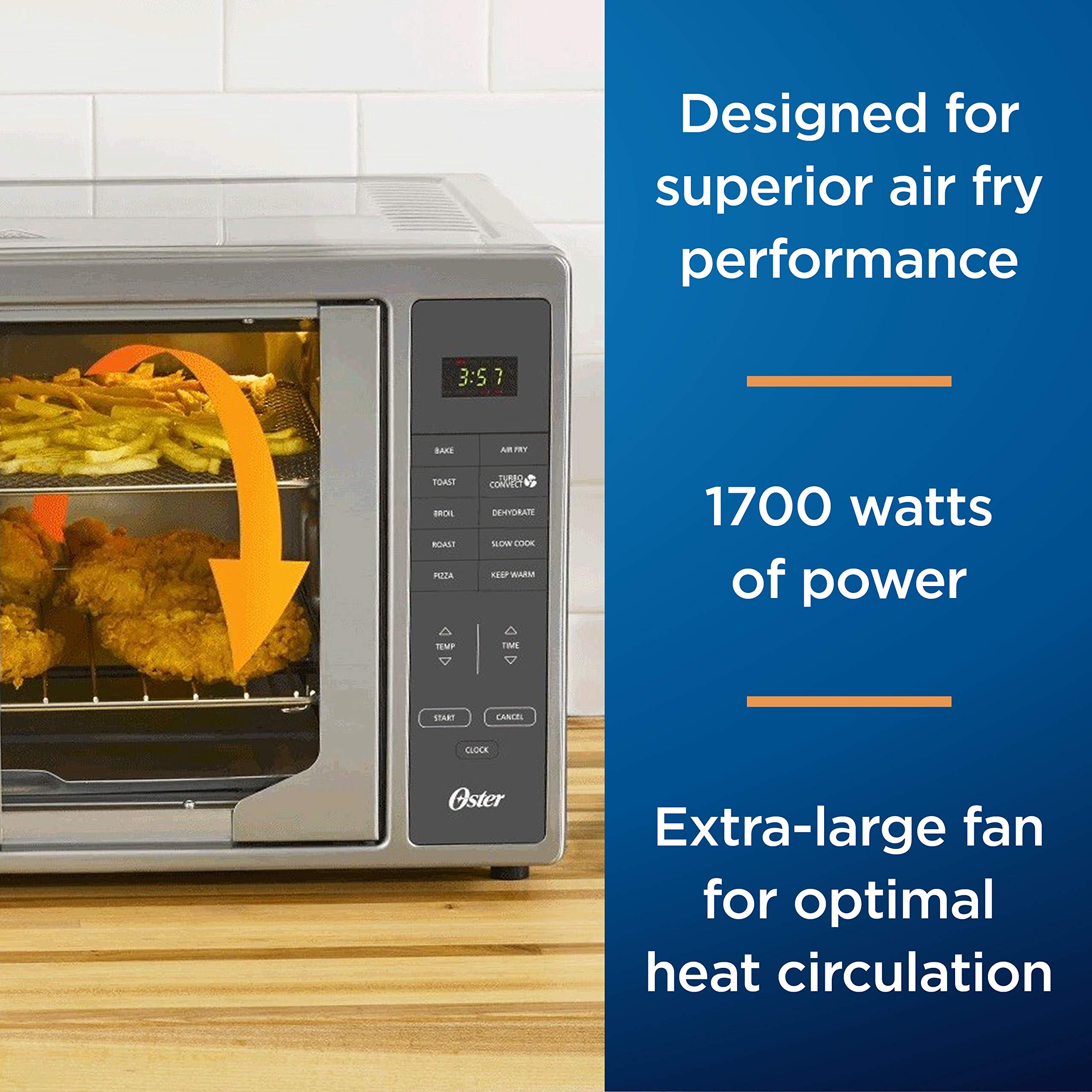 Oster 10-in-1 Air Fryer Toaster Oven with XL Capacity - Stainless Steel French Door Design - Fits 2 Pizzas - Perfect for Family Cooking, Baking, and Healthy Air Frying