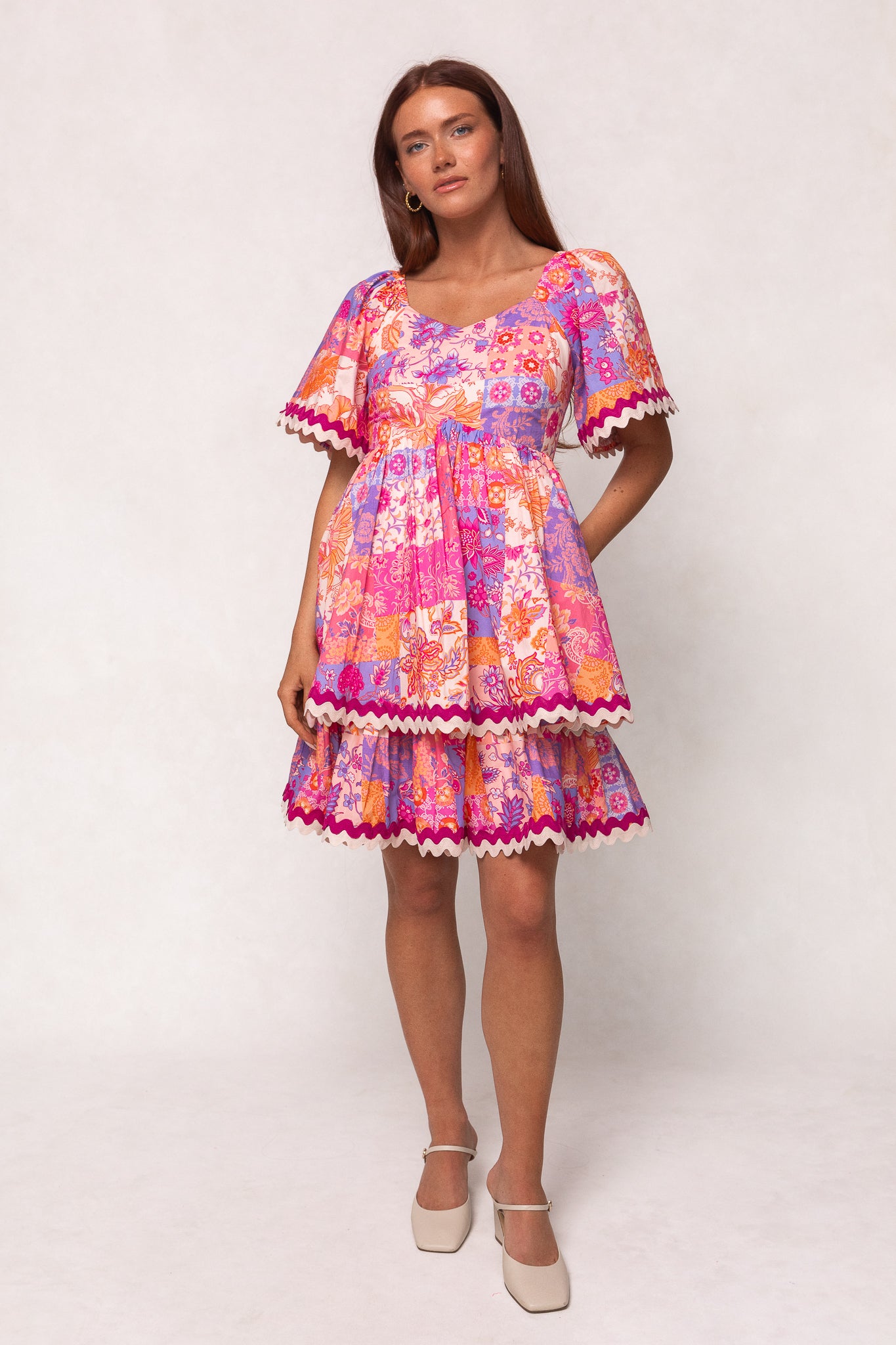 Tessa Floral Tile Print Pink Dress for Women - Elegant Summer Dress for Casual Wear, Parties, and Date Nights