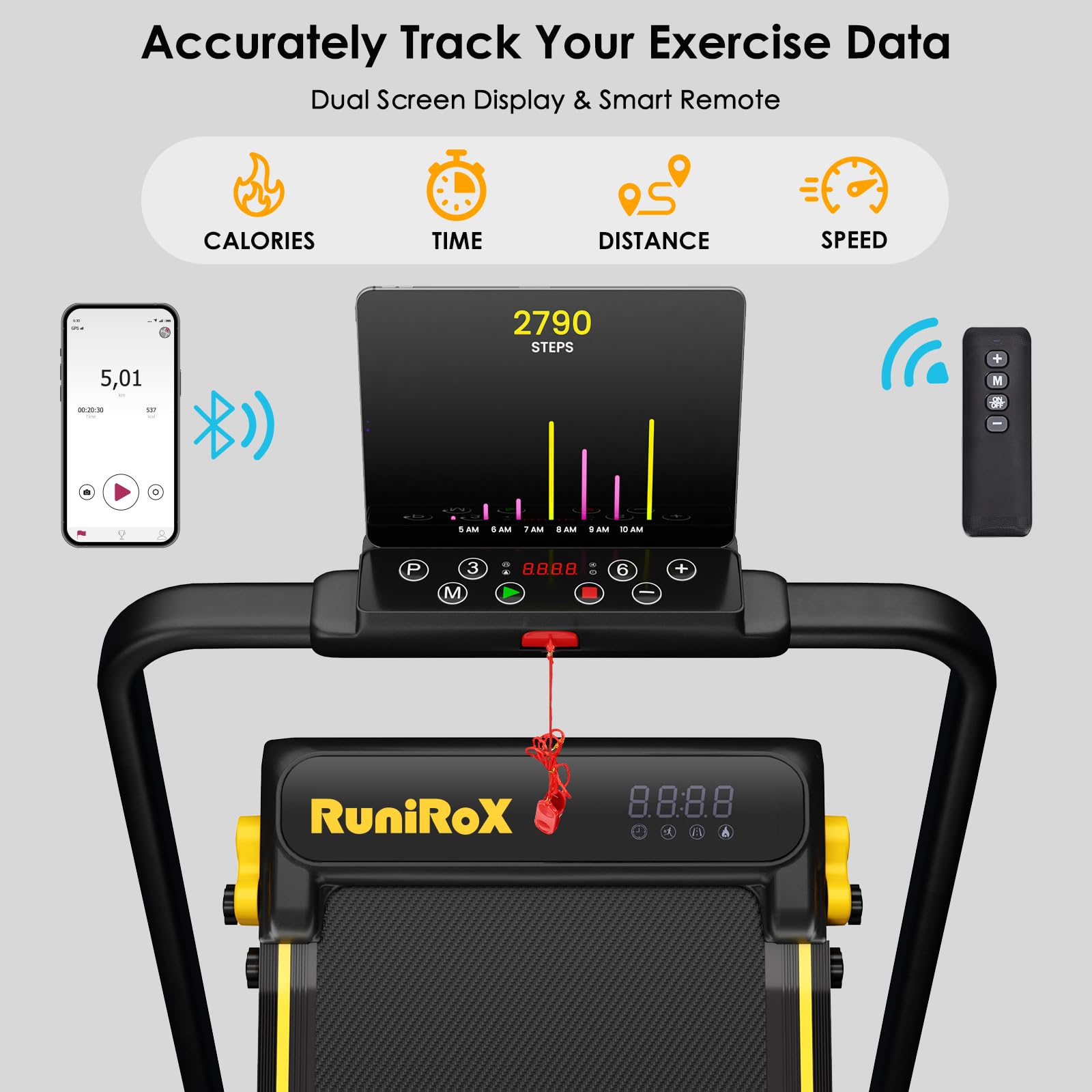 3 in 1 Folding Walking Pad Treadmill with Incline & LED Lights - Under Desk Treadmill for Home Office, Portable Treadmill with Smart APP Control & LED Display - Perfect for Small Spaces, Work from Home & Apartment Workouts