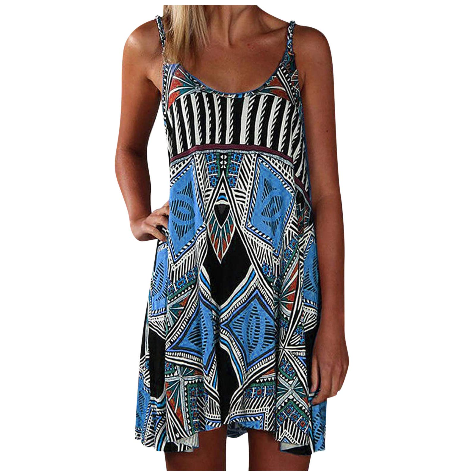 Mini Sundress A-Line Block Print Dress - Women's Summer Maxi Sleeveless Flowy Dress in Black | Beach Vacation, Date Night, Casual Outfit