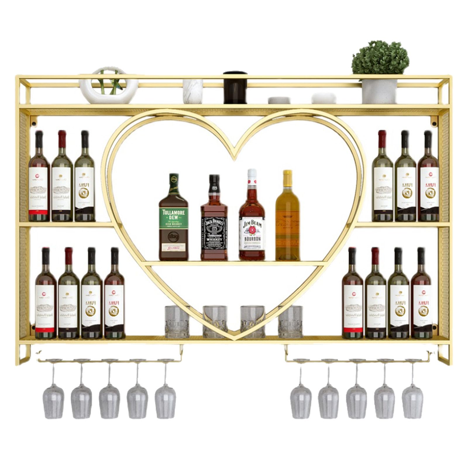 Wall Mounted Wine Rack - Hanging Metal Round Wine Cabinet with Glass Holder | Vintage Style Multifunctional Storage Shelf for Home, Restaurant & Bar Decor | Perfect for Kitchen, Dining Room & Entertainment Areas (Gold, 47.2 Inch)