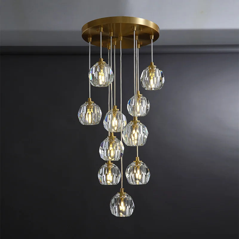 Elegant Gold Crystal Ball Chandelier for High Ceiling & Staircase - Luxury Lighting Fixture for Grand Entryway, Dining Room & Foyer Decor
