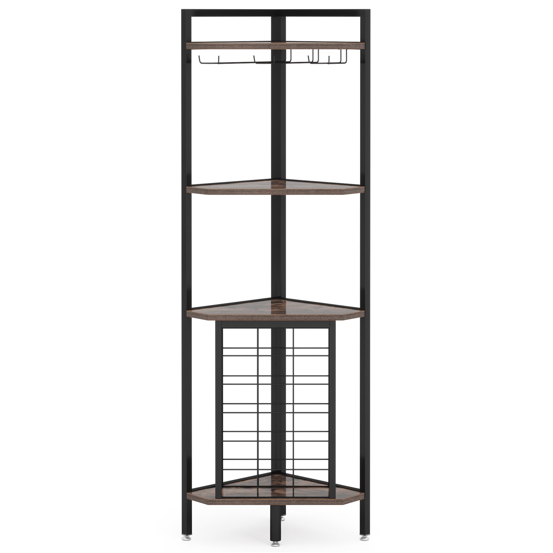 4 Tier Corner Wine Rack with Glass Holder & Storage Shelves - Space Saving Wine Storage for Kitchen, Bar, Dining Room & Home Decor