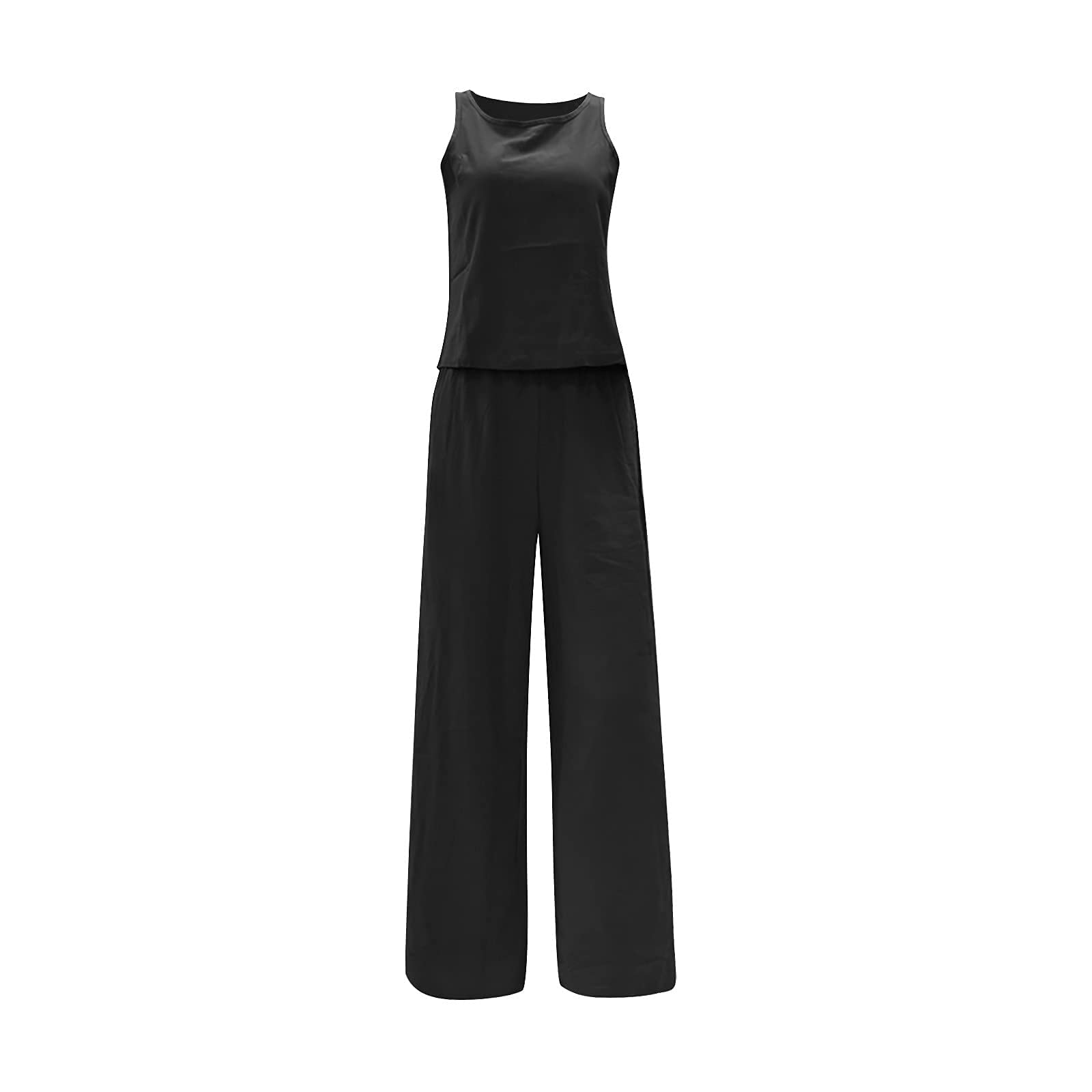 Women's Linen Jogger Outfits 2-Piece Set - Casual Sleeveless Tank Top & Elastic Waist Baggy Pants | Summer Comfort Wear for Yoga, Beach, Lounge & Travel