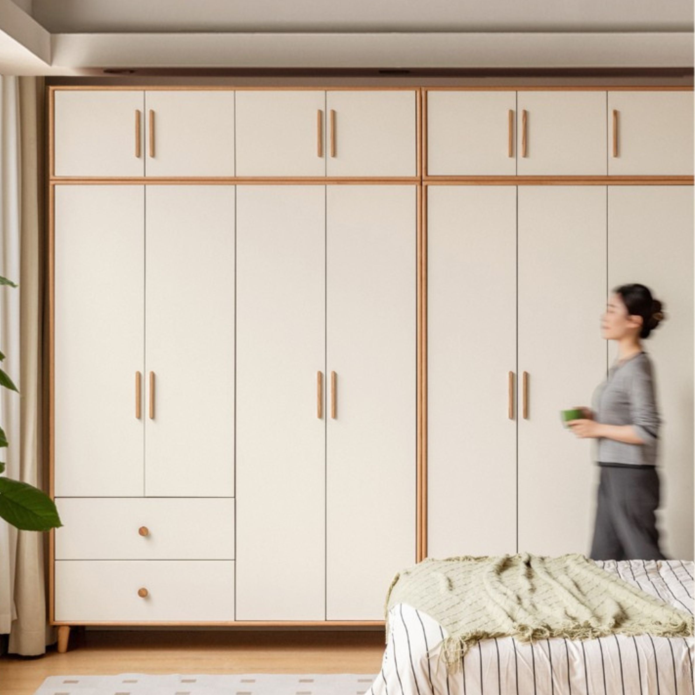 Stylish Oak & Poplar Solid Wood Modern Wardrobe - Spacious Storage for Bedroom, Closet Organization & Home Decor