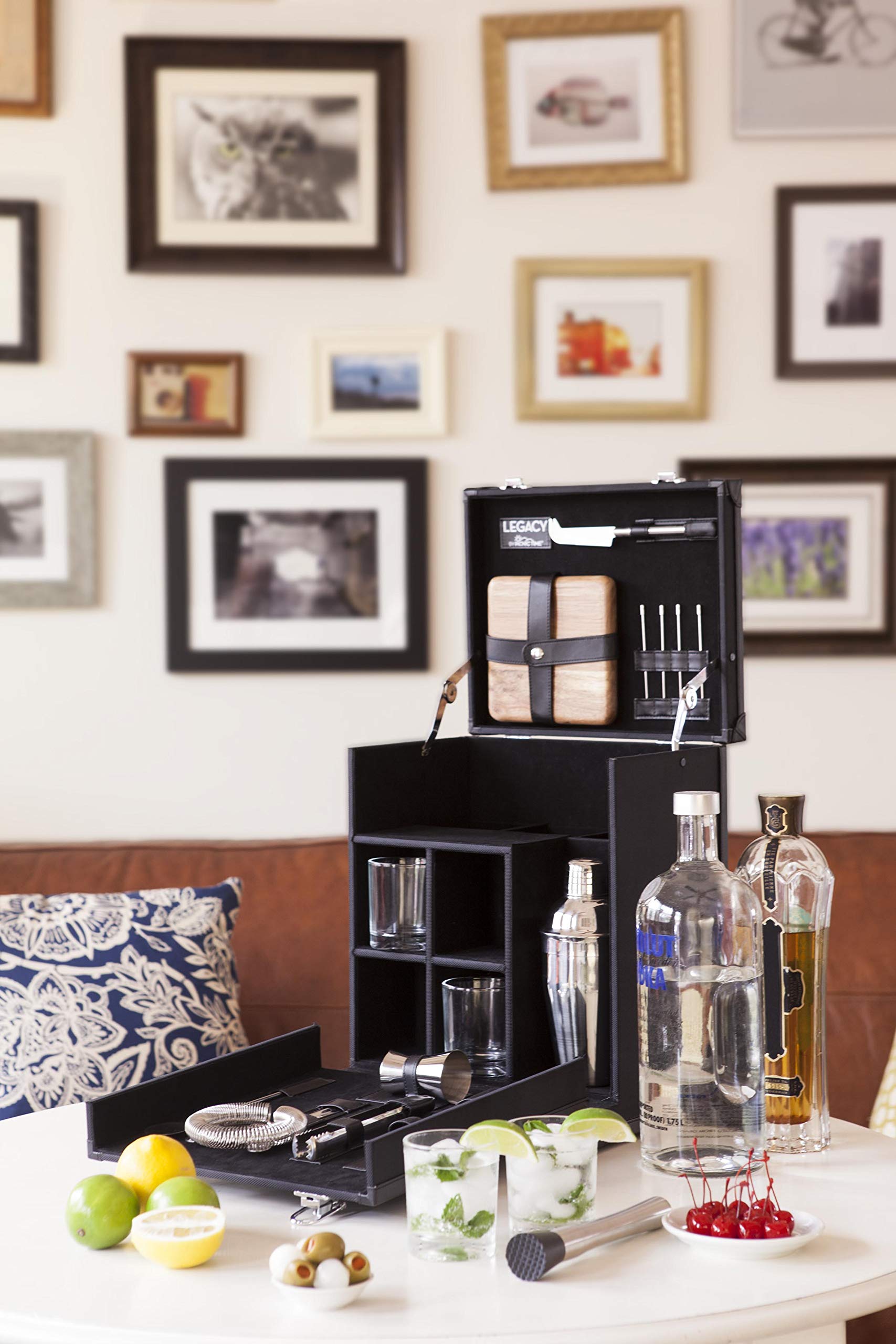 LEGACY by Picnic Time - Hamilton Portable Bartender Kit with Cocktail Shaker Set, Bar Tools Case (Black) - Perfect for Home Bars, Outdoor Parties & Travel Mixology
