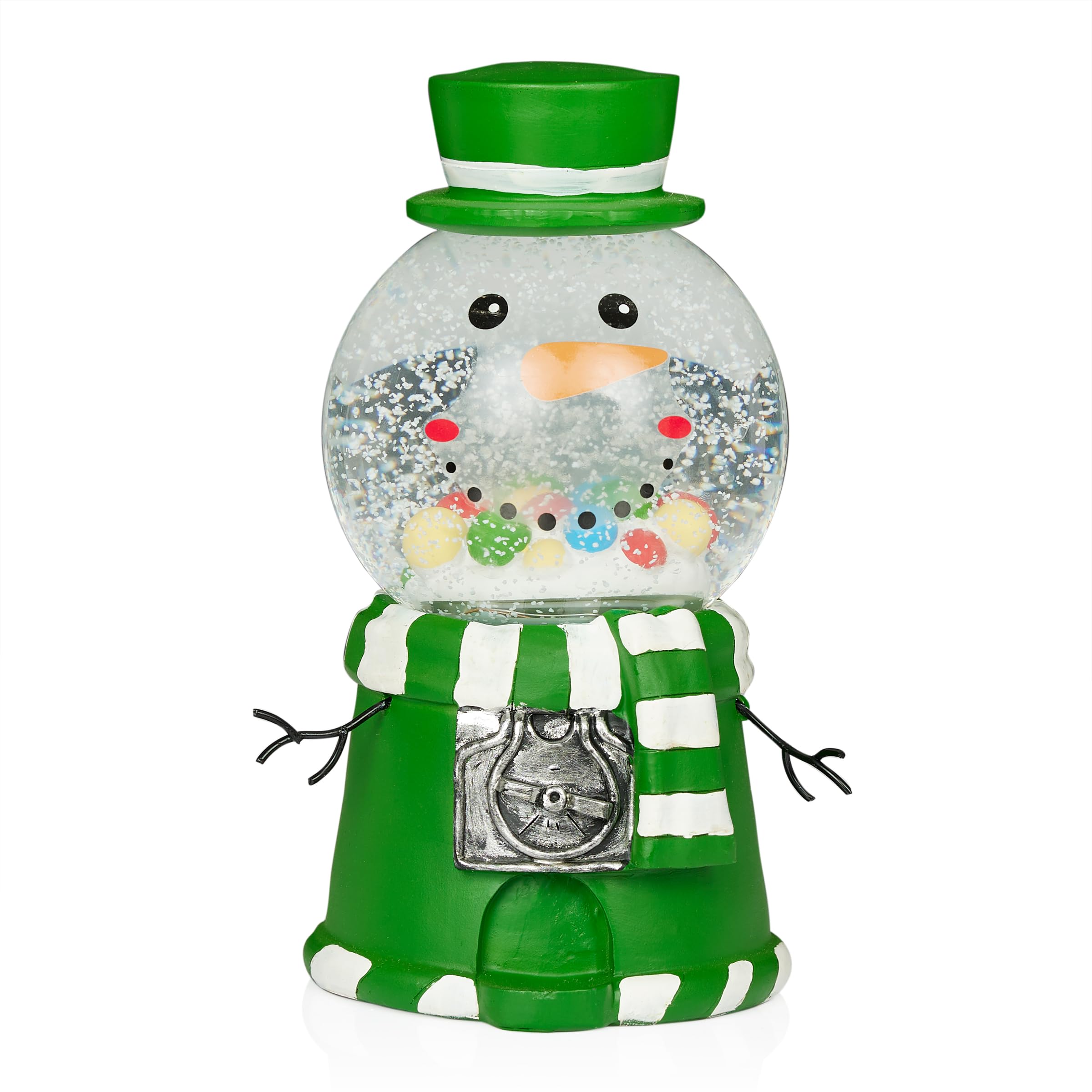 LED Snowman Green Gumball Machine Snow Globe - Christmas Decor, Gift Idea for Kids & Collectors | Perfect for Holiday Home Decor, Office Desk Display & Winter Wonderland Theme Party