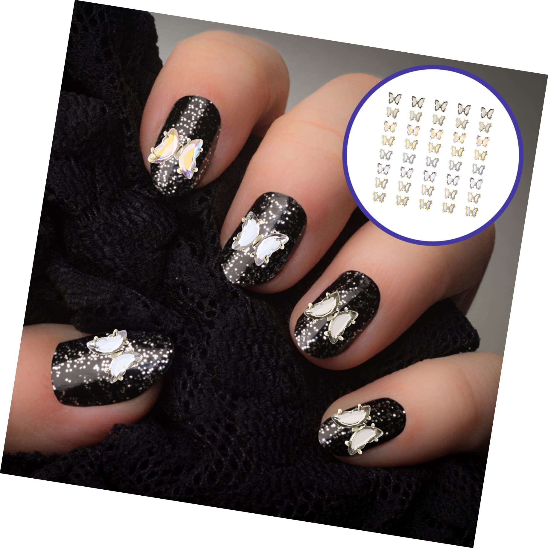 LALAFINA 200 Pcs 3D Butterfly Nail Studs - DIY Metal Nail Jewelry Charms with Crystal Zircon for Nail Art, Phone Case Decoration & Craft Projects | Perfect for Manicures, Gift Making and Creative DIY Accessories