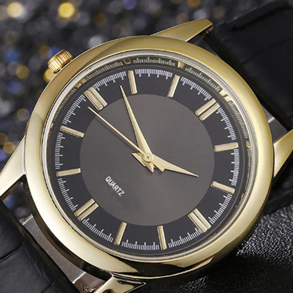 **Men's Black Leather Strap Watch - Stainless Steel Wrist Watch for Men | Casual, Business & Holiday Wear**