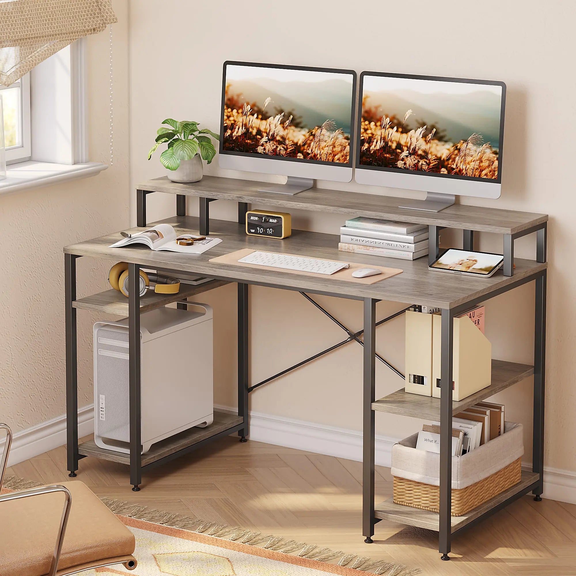 Bestier Home Office Desk with Monitor Shelf - Ergonomic Computer Desk for Small Spaces, Study & Workstation - Perfect for Remote Work, Gaming & Office Setup