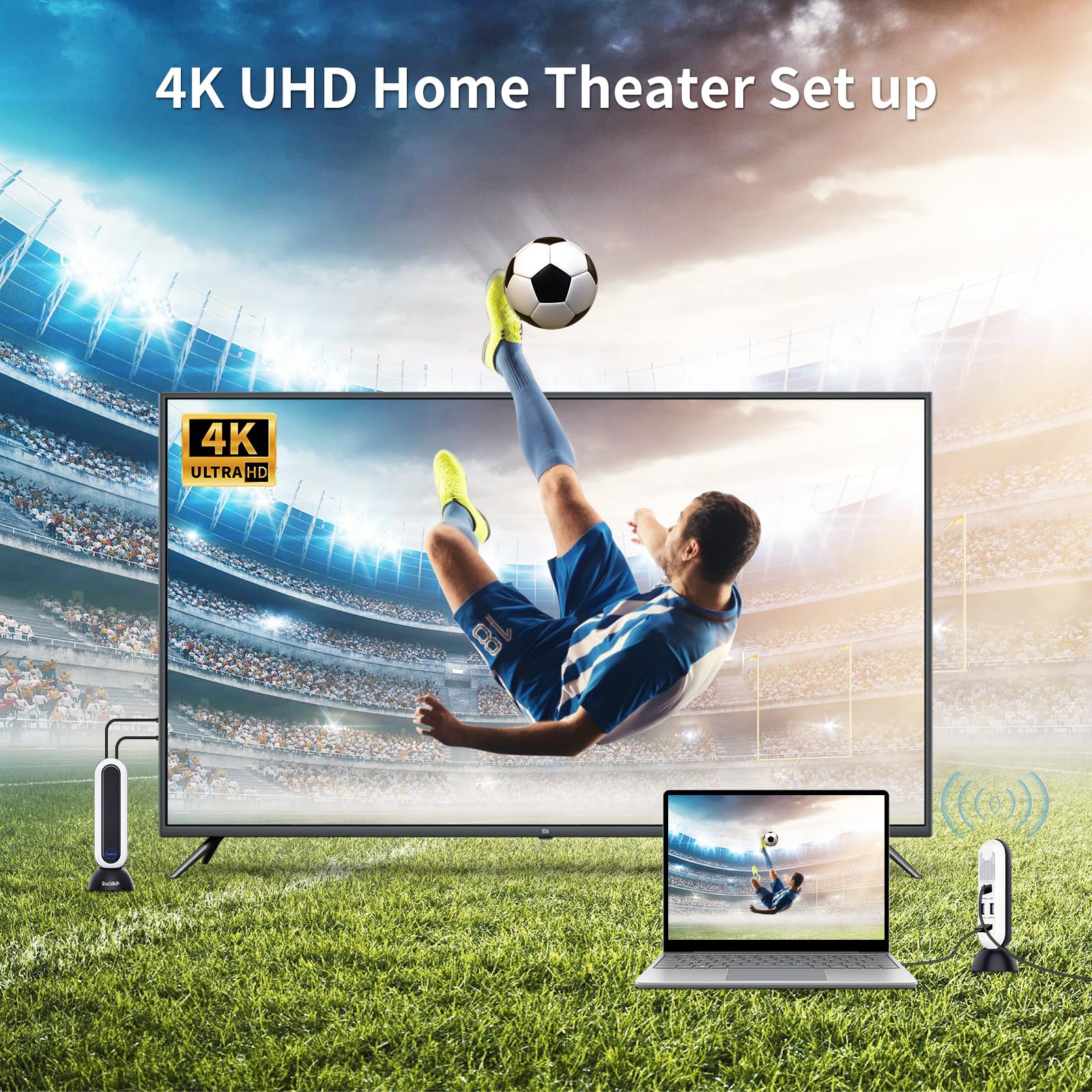 PeakDo 4K Wireless HDMI Extender Kit - 0 Latency HDMI Transmitter & Receiver, 60GHz Wireless Video Transmitter Supports 4K@30Hz/1080P@120Hz, 100ft Range, Plug & Play - Perfect for Home Theater, Gaming & Conference Room Setups